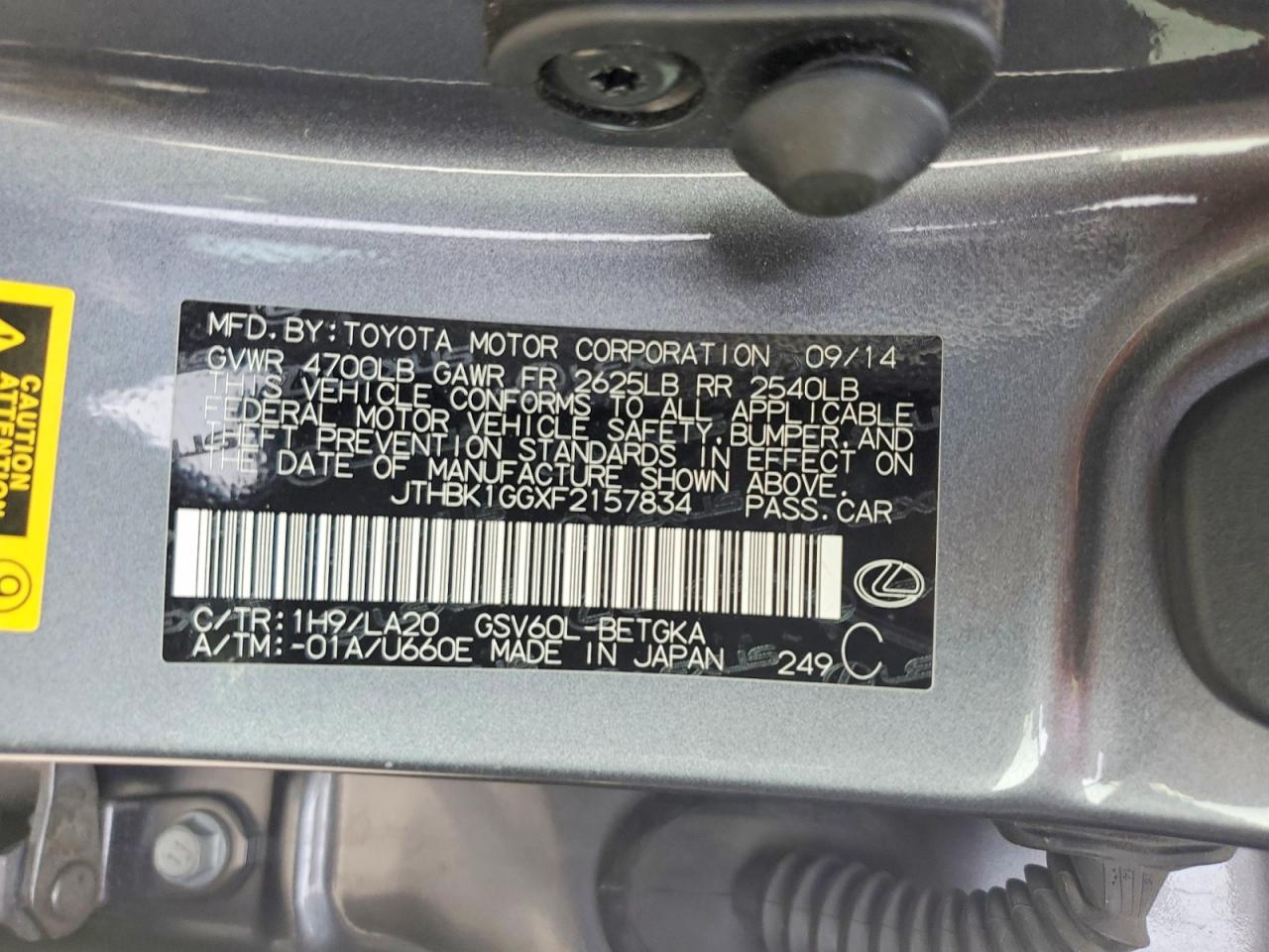 2015 Lexus Es 350 Gray vin: JTHBK1GGXF2157834