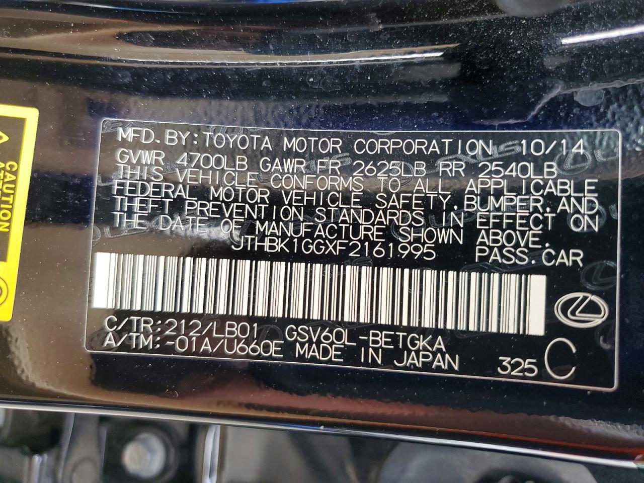 2015 Lexus Es 350 Black vin: JTHBK1GGXF2161995