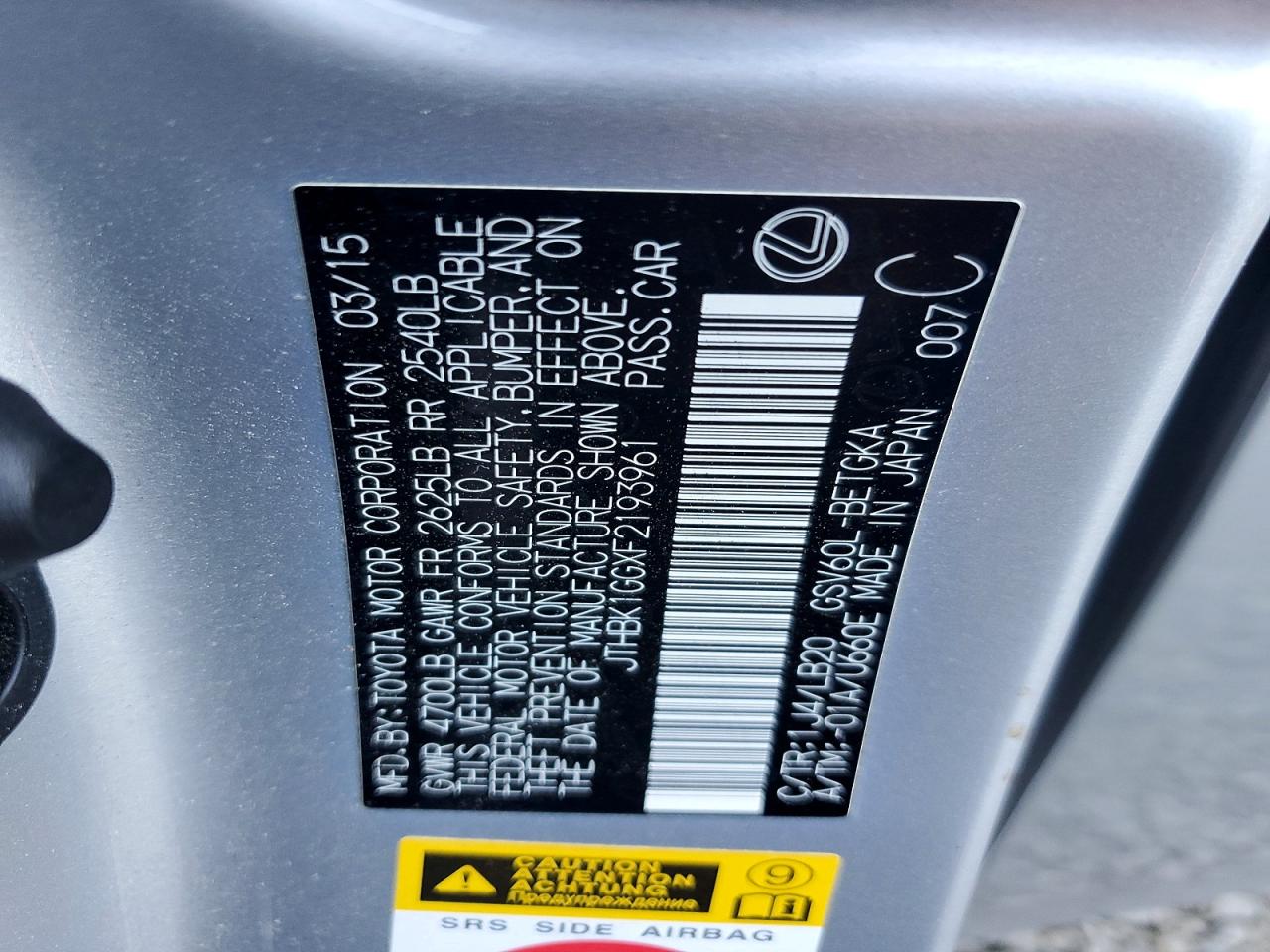 2015 Lexus Es 350 Silver vin: JTHBK1GGXF2193961