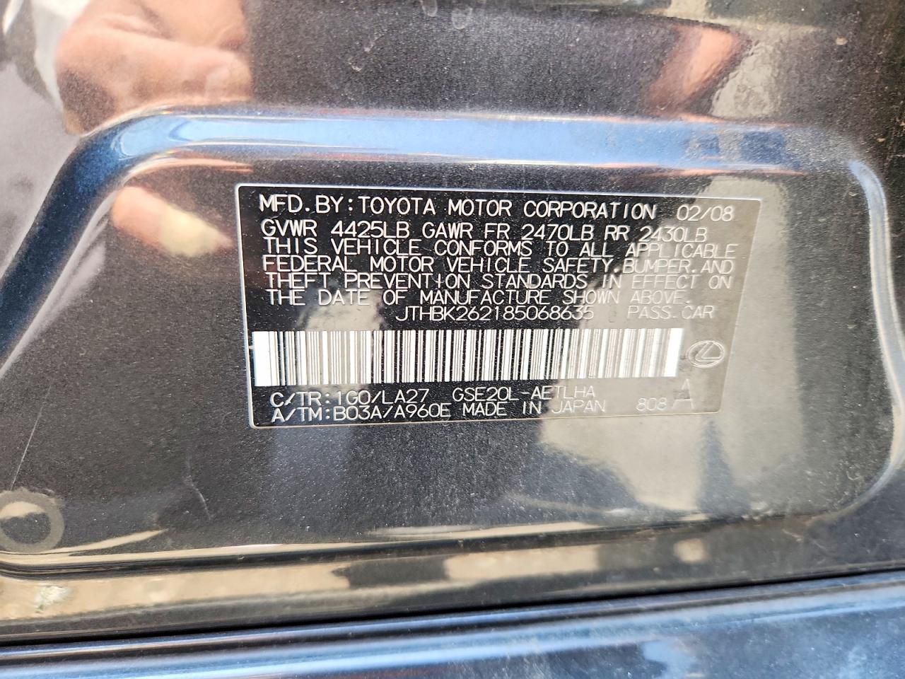 2008 Lexus Is 300 F Sport Gray vin: JTHBK262185068635