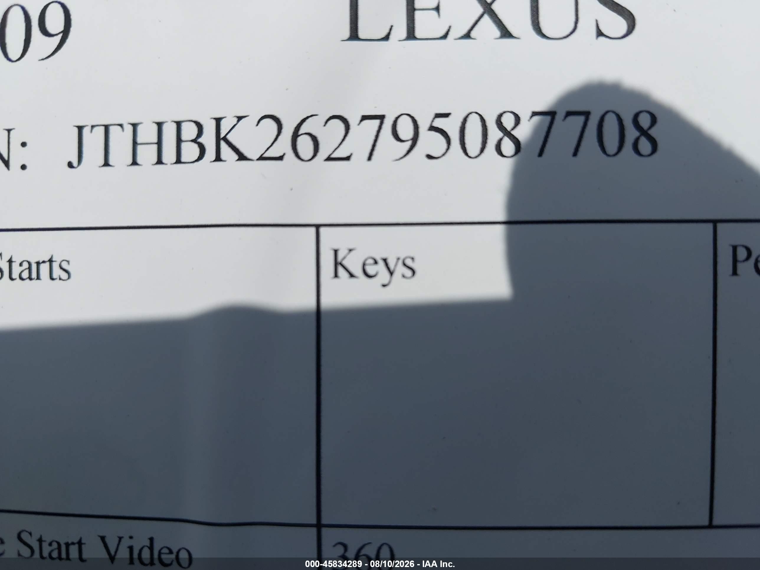 2009 Lexus Is 250 Серый vin: JTHBK262795087708