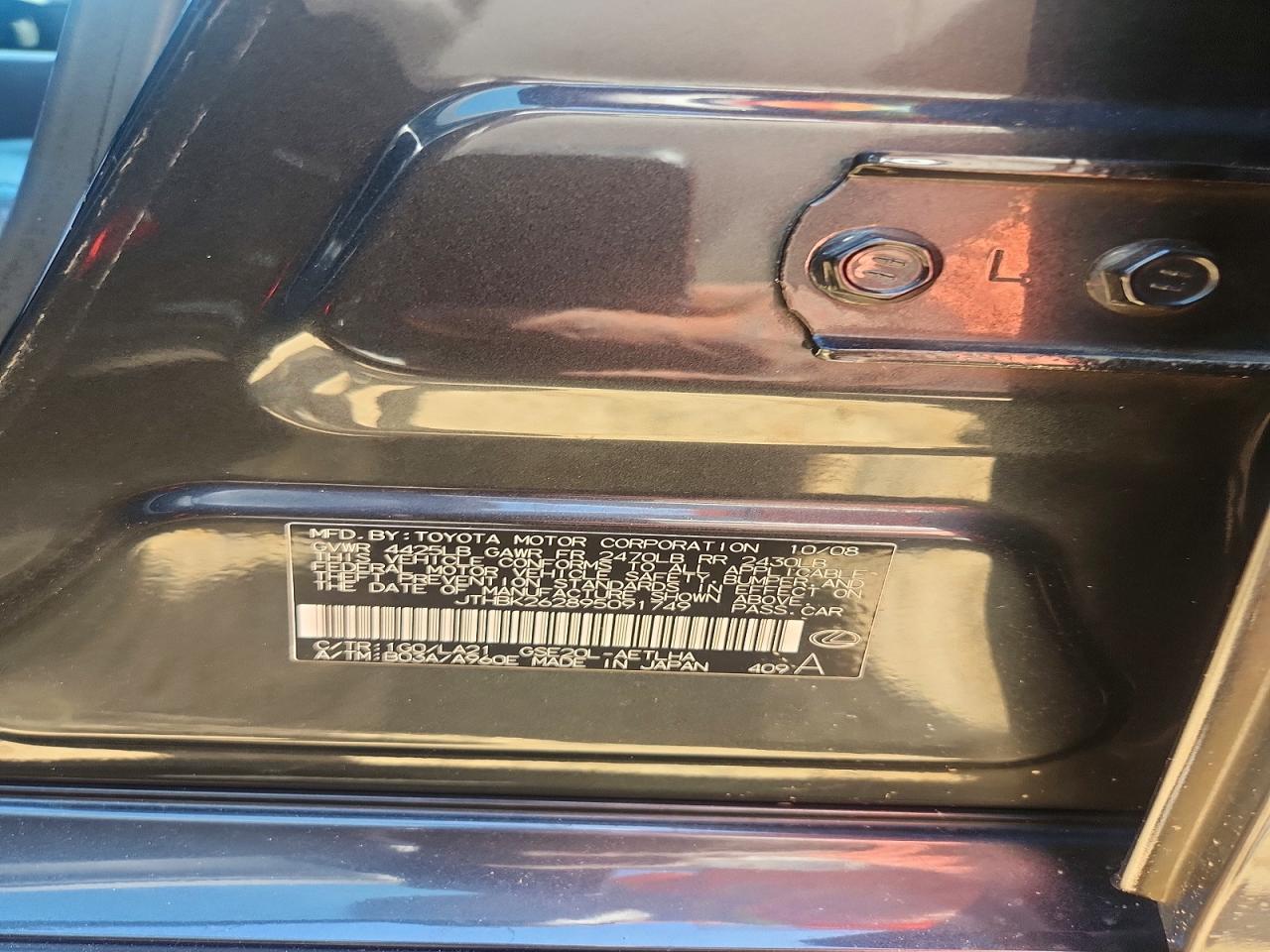 2009 Lexus Is 250 Base Charcoal vin: JTHBK262895091749