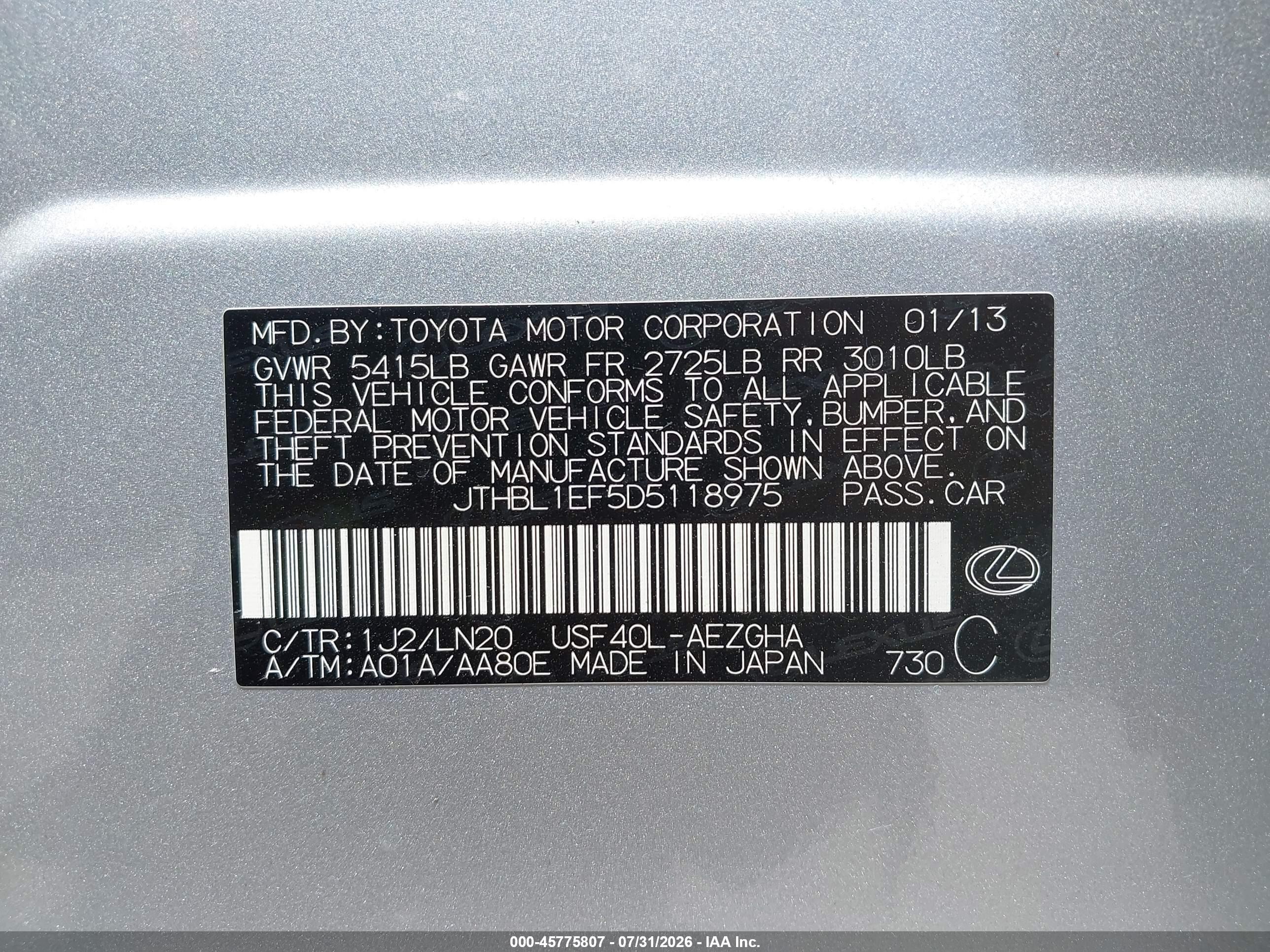 2013 Lexus Ls 460   Silver vin: JTHBL1EF5D5118975