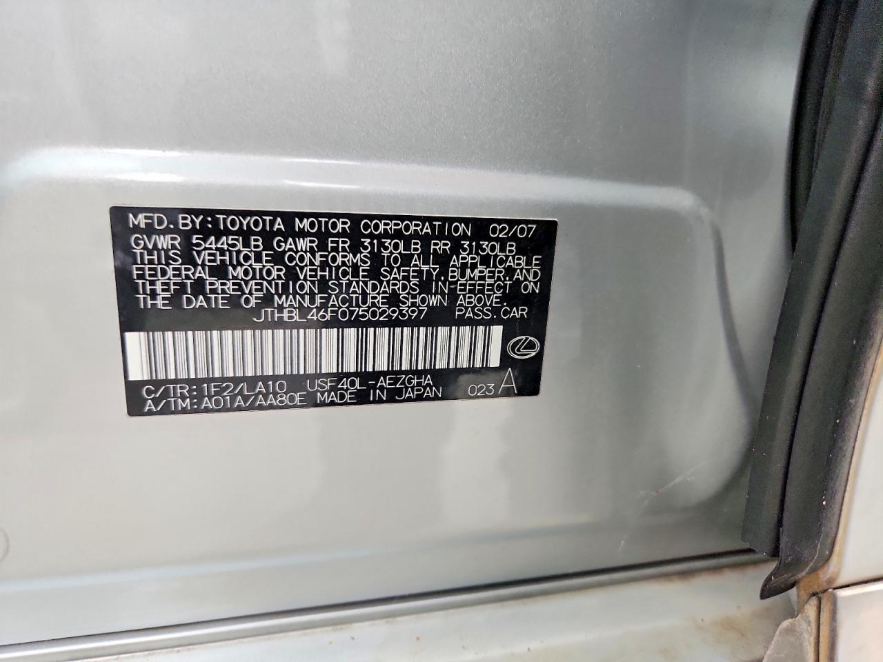 2007 Lexus Ls 460 Silver vin: JTHBL46F075029397