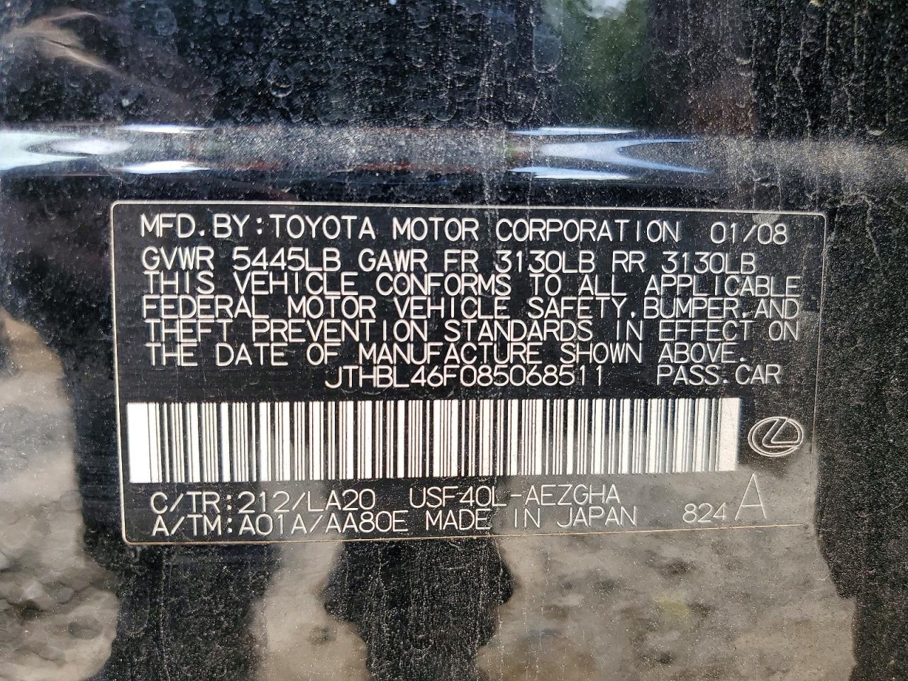 2008 Lexus Ls 460 Black vin: JTHBL46F085068511