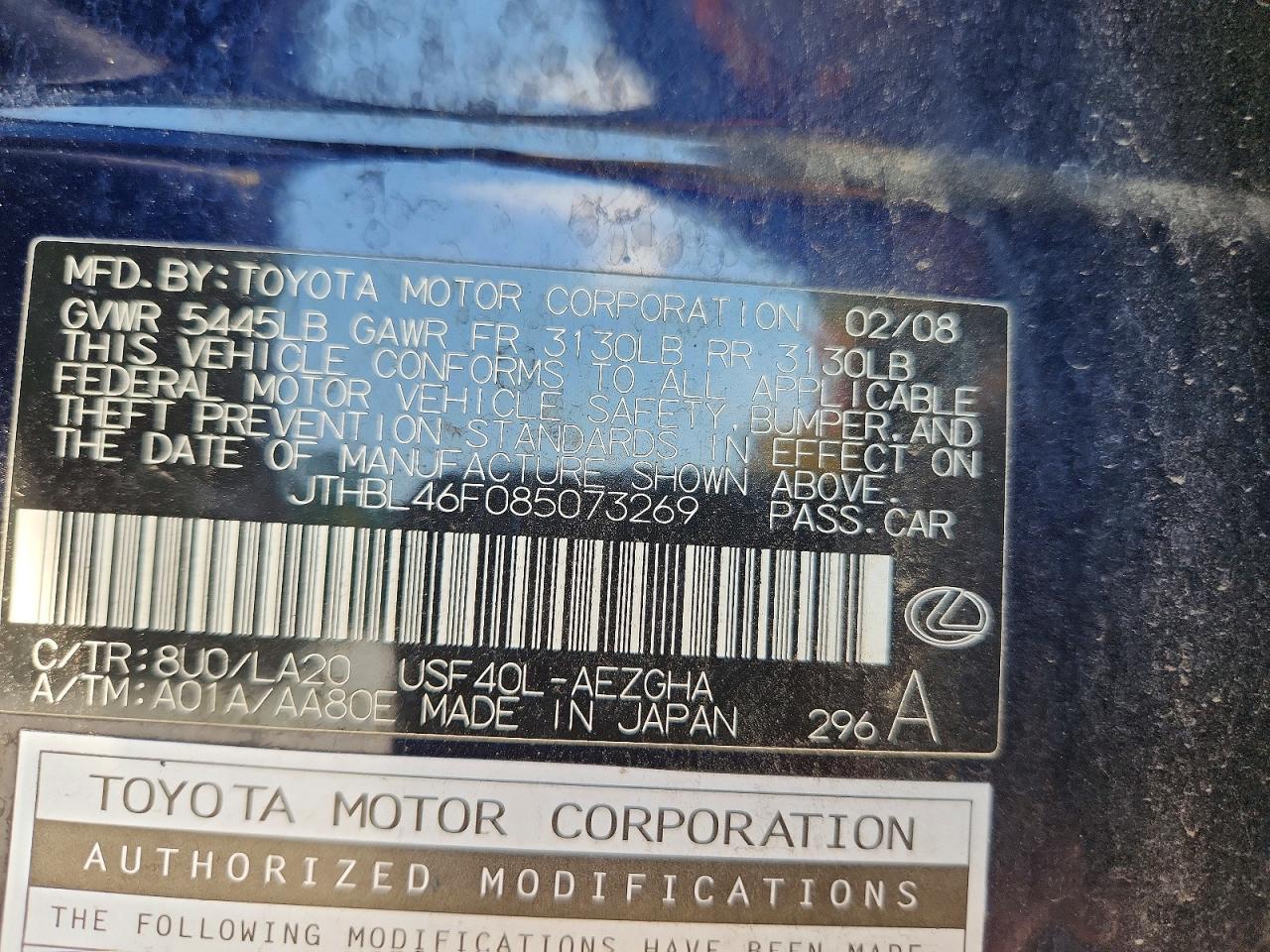 2008 Lexus Ls 460 Black vin: JTHBL46F085073269