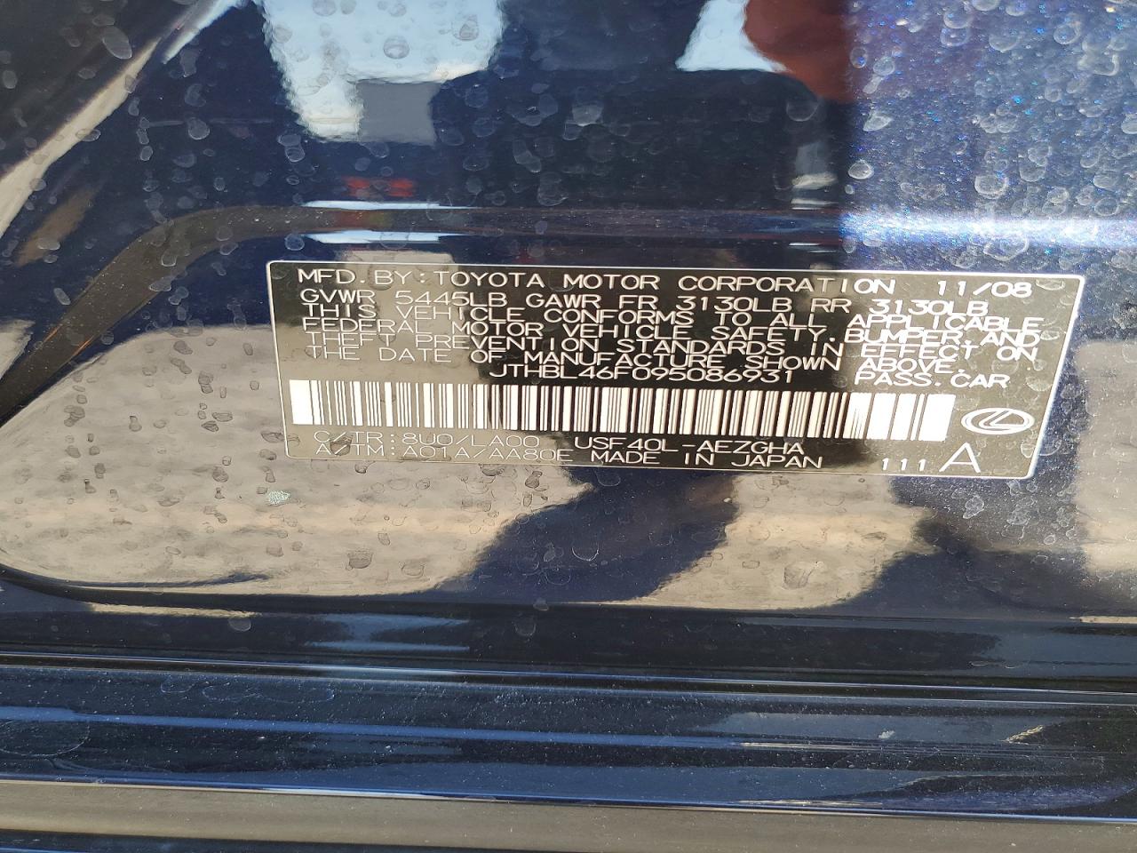 2009 Lexus Ls 460 Blue vin: JTHBL46F095086931