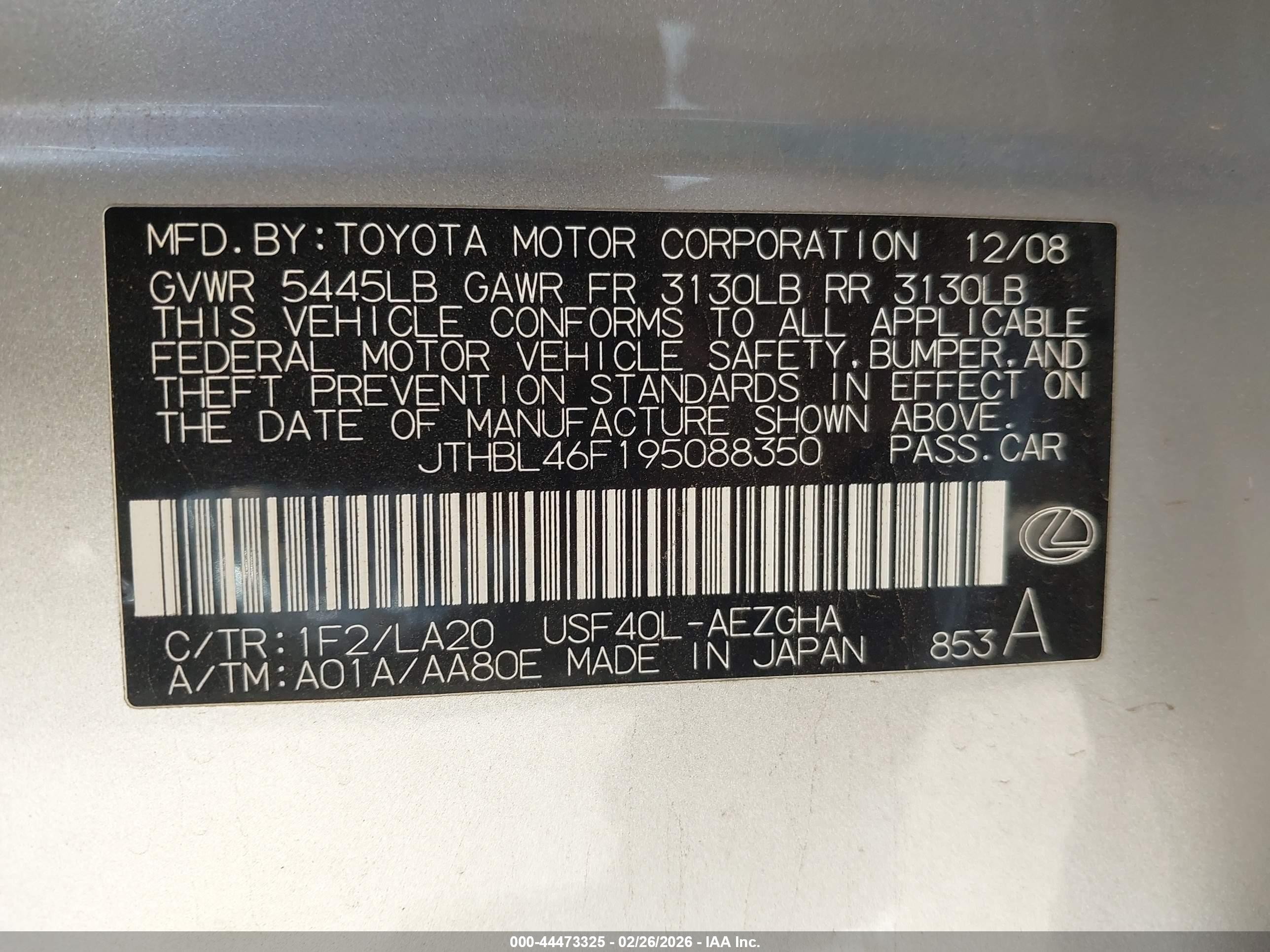 2009 Lexus Ls 460   Silver vin: JTHBL46F195088350