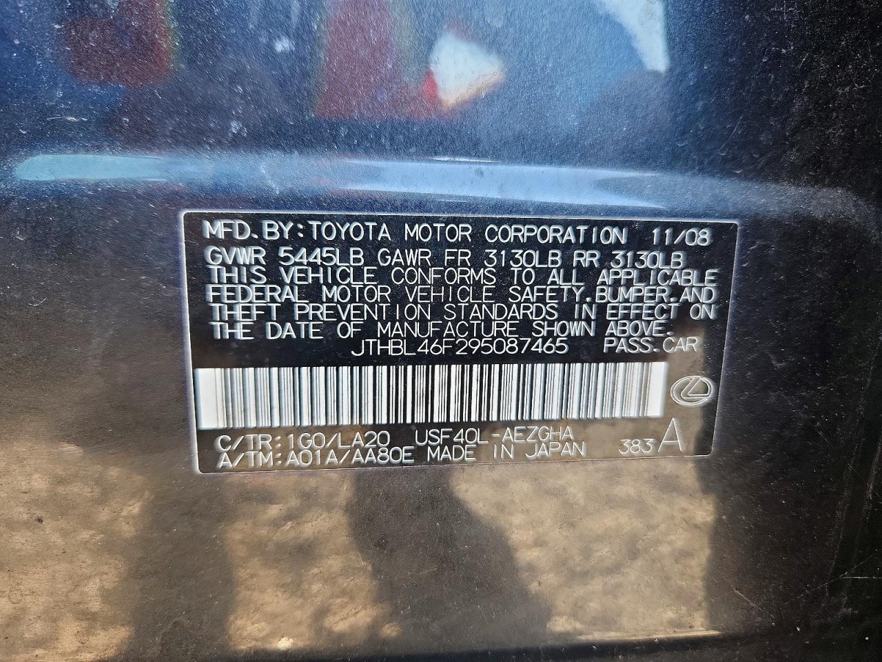 2009 Lexus Ls 460 Blue vin: JTHBL46F295087465