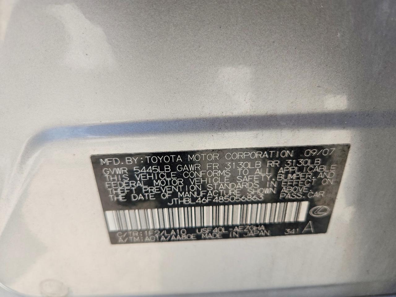2008 Lexus Ls 460 Silver vin: JTHBL46F485056863