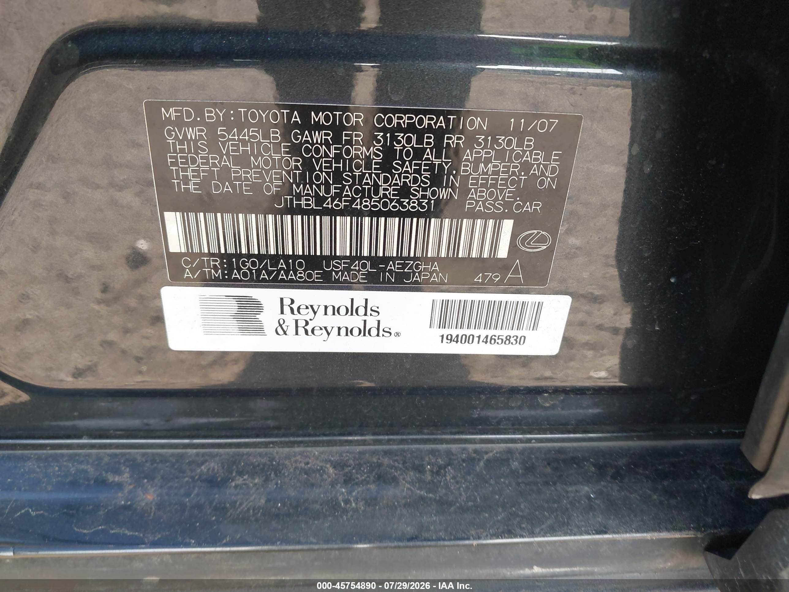 2008 Lexus Ls 460   Gray vin: JTHBL46F485063831
