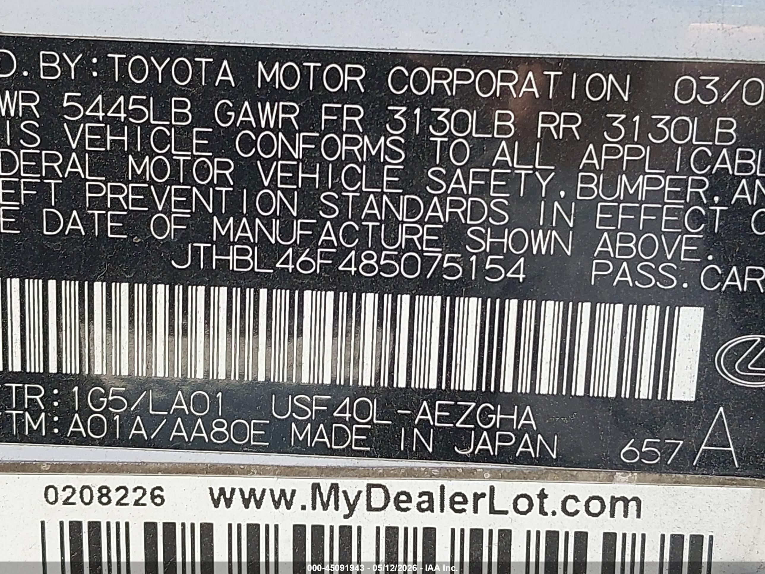 2008 Lexus Ls 460   Серебряный vin: JTHBL46F485075154