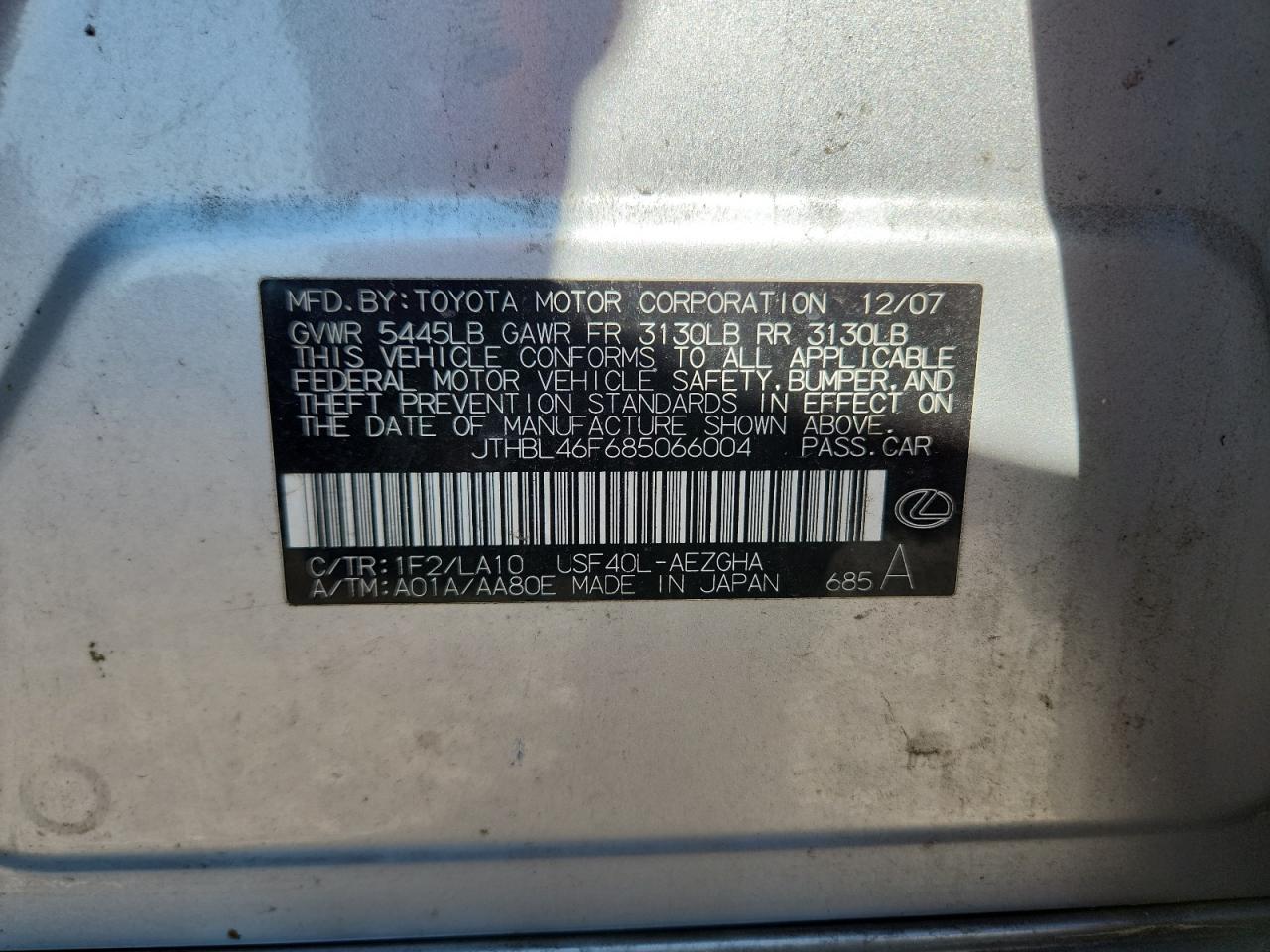 2008 Lexus Ls 460 Silver vin: JTHBL46F685066004