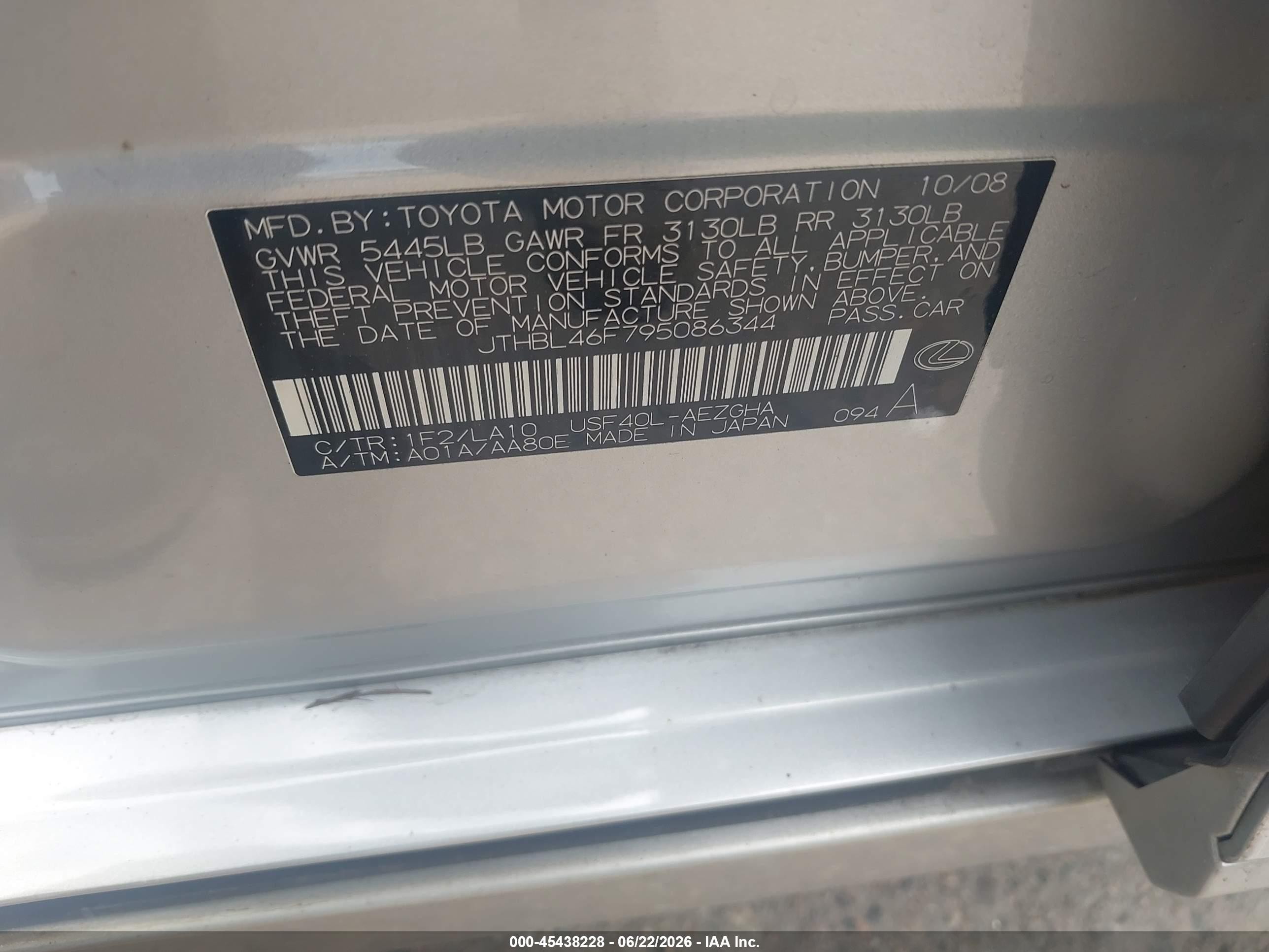 2009 Lexus Ls 460   Silver vin: JTHBL46F795086344