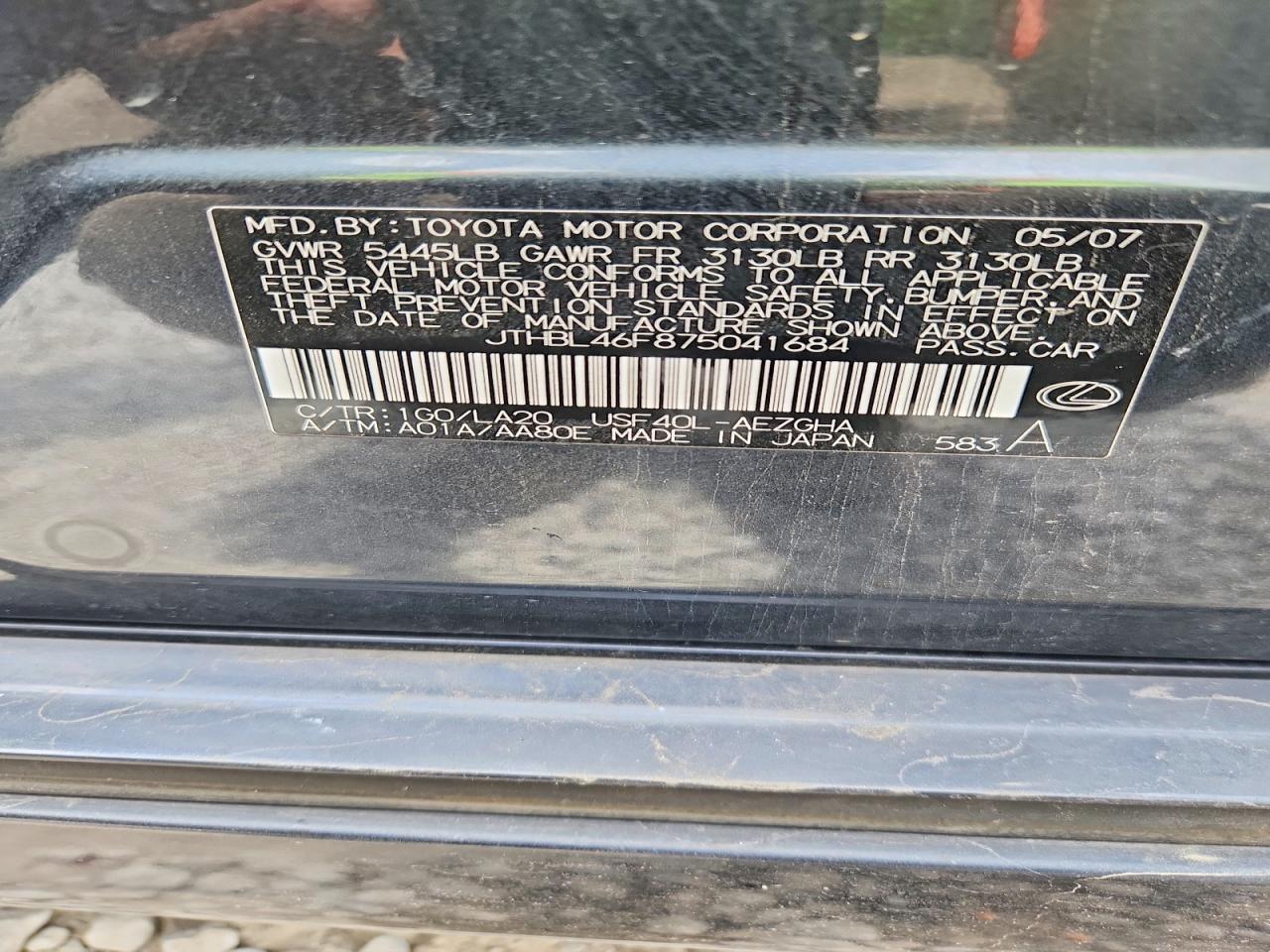 2007 Lexus Ls 460 Gray vin: JTHBL46F875041684