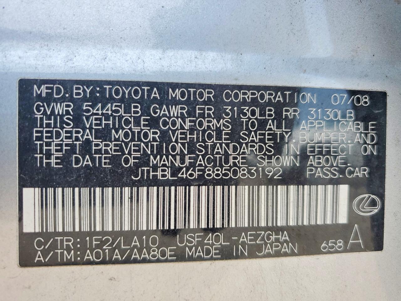2008 Lexus Ls 460 Серебряный vin: JTHBL46F885083192
