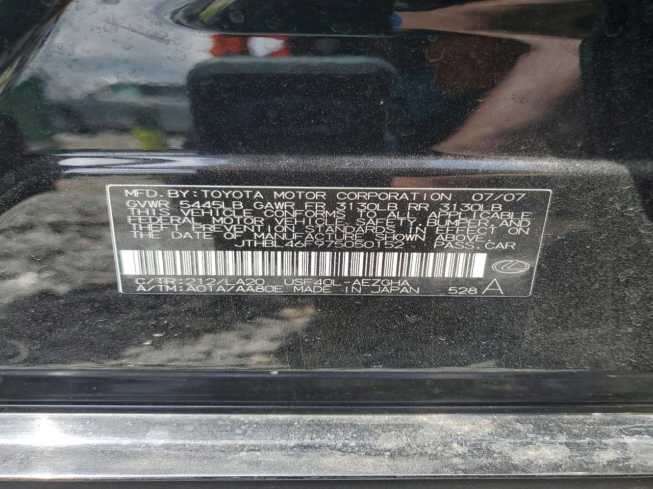 2007 Lexus Ls 460 Black vin: JTHBL46F975050152