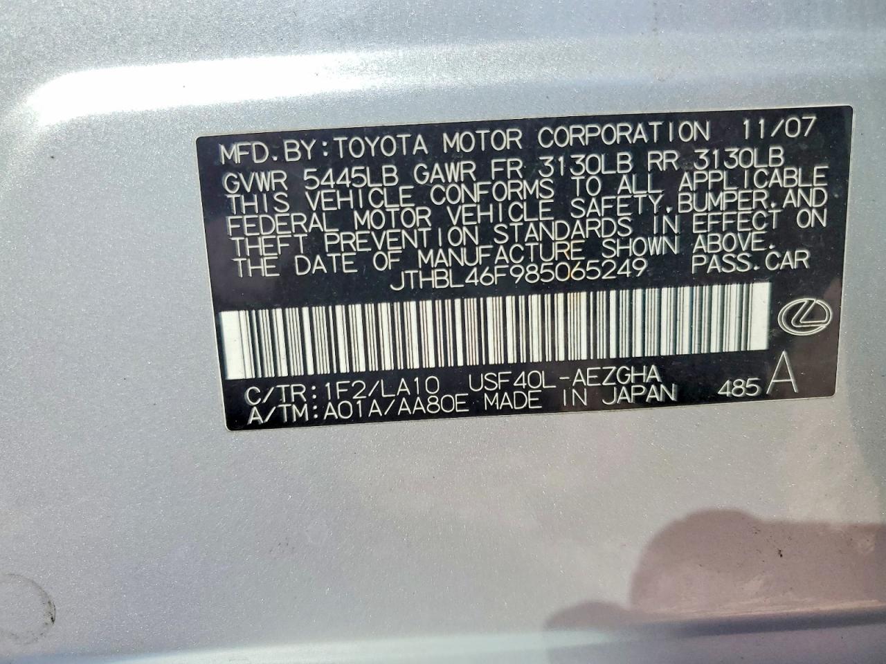 2008 Lexus Ls 460 Silver vin: JTHBL46F985065249
