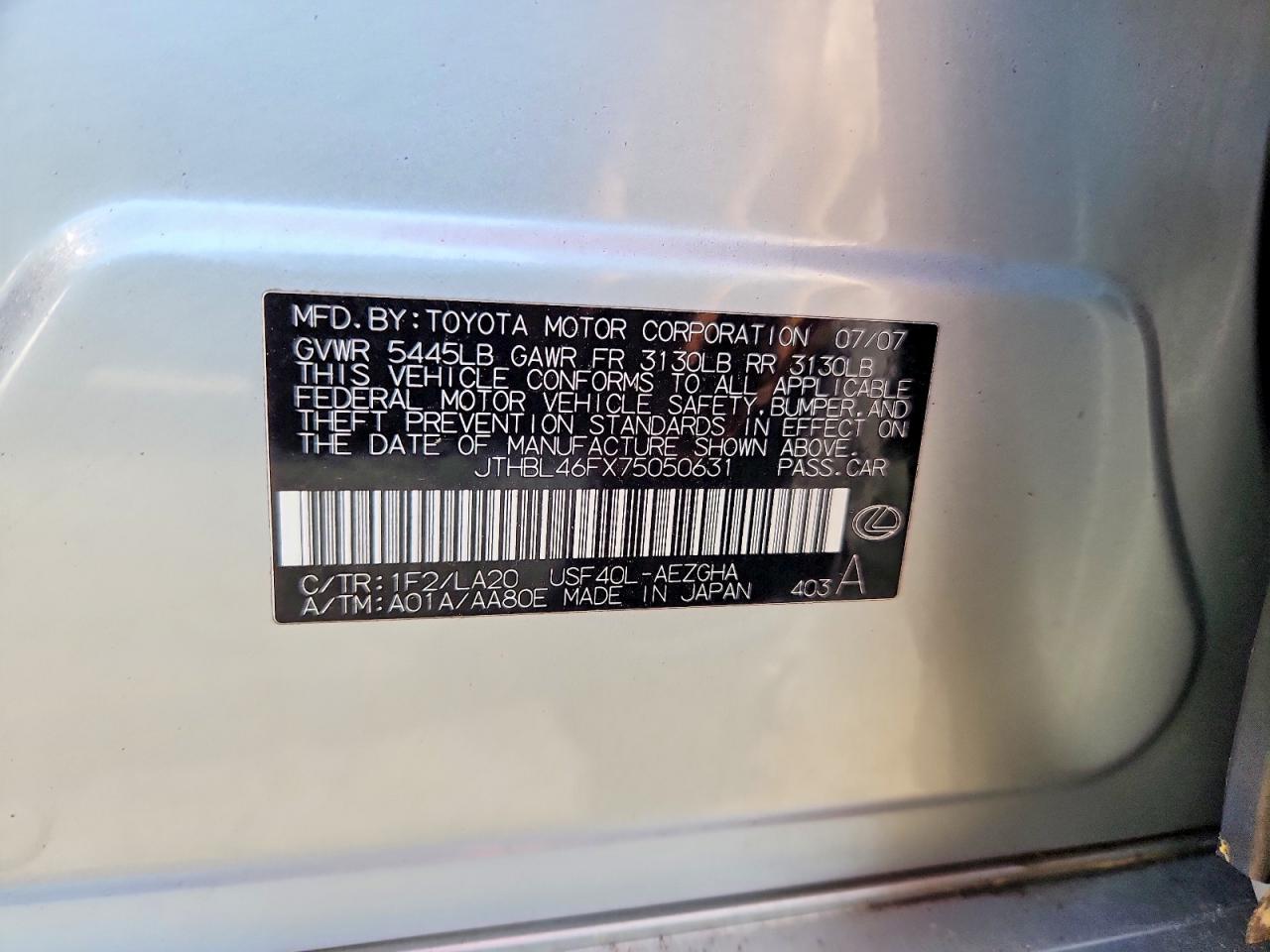 2007 Lexus Ls 460 Silver vin: JTHBL46FX75050631