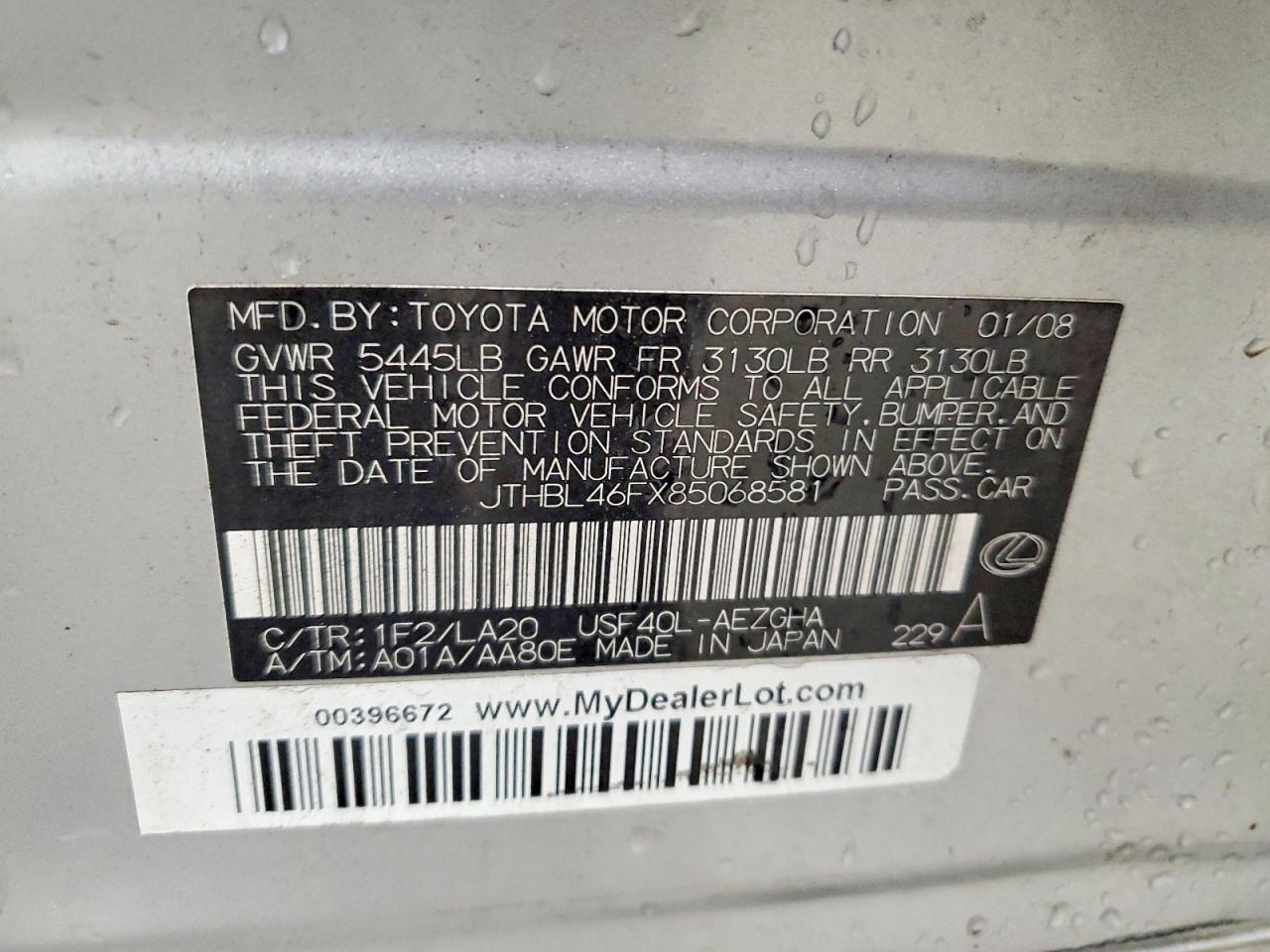 2008 Lexus Ls 460 Silver vin: JTHBL46FX85068581