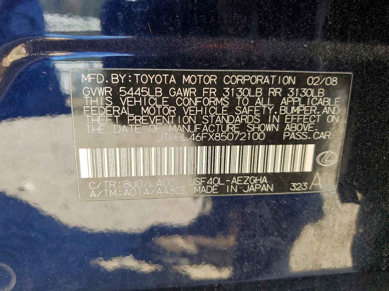 2008 Lexus Ls 460 Blue vin: JTHBL46FX85072100