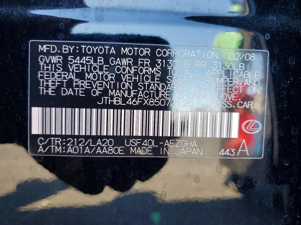 2008 Lexus Ls 460 Black vin: JTHBL46FX85072128