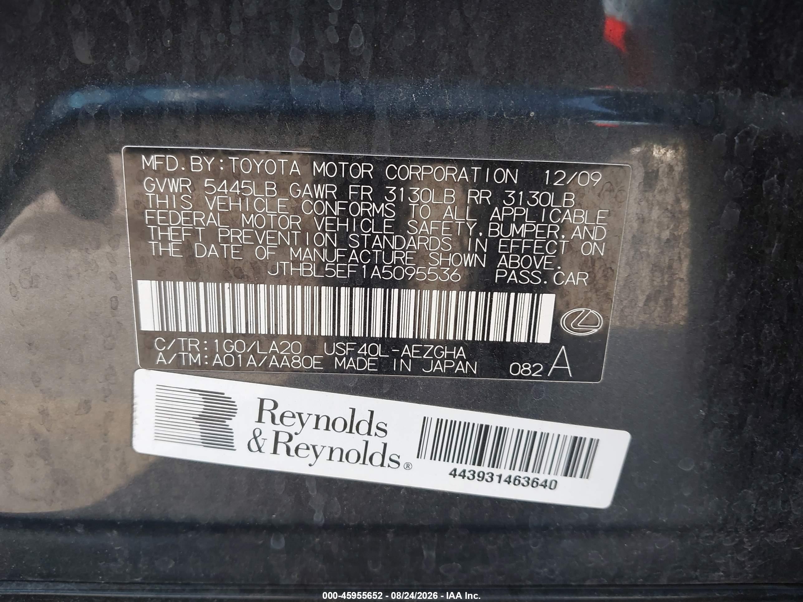 2010 Lexus Ls 460   Gray vin: JTHBL5EF1A5095536