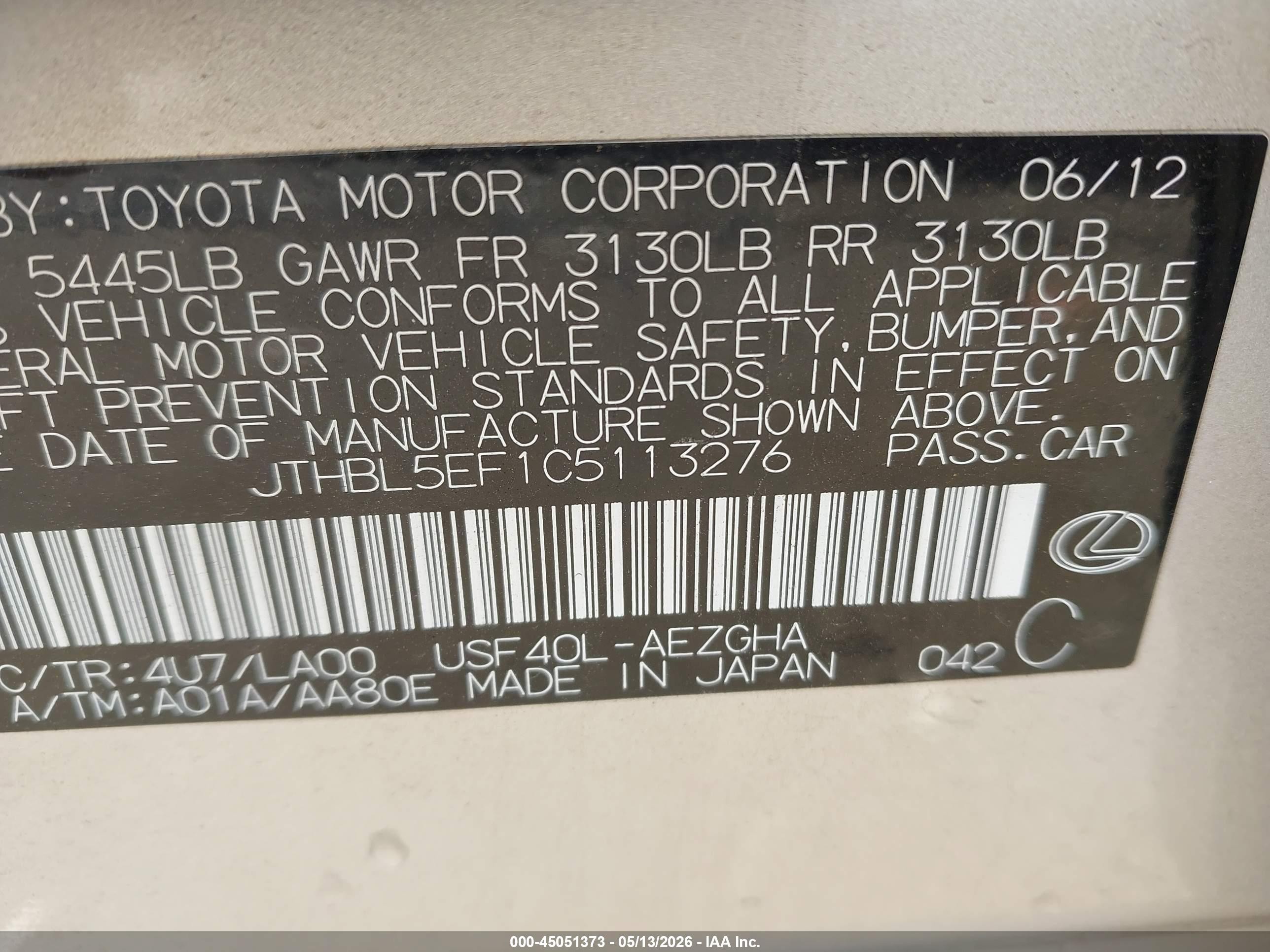 2012 Lexus Ls 460   Tan vin: JTHBL5EF1C5113276
