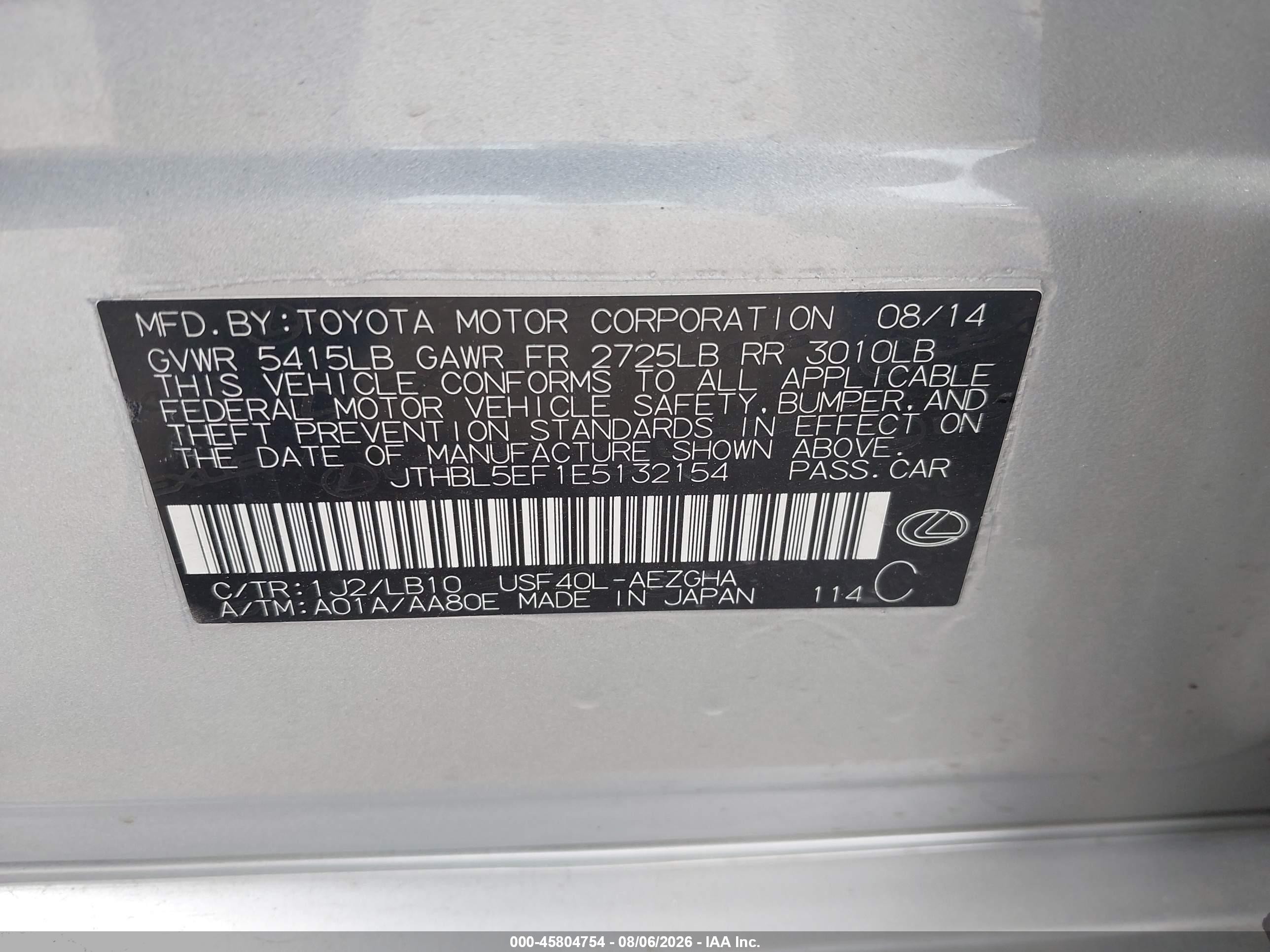 2014 Lexus Ls 460 Silver vin: JTHBL5EF1E5132154