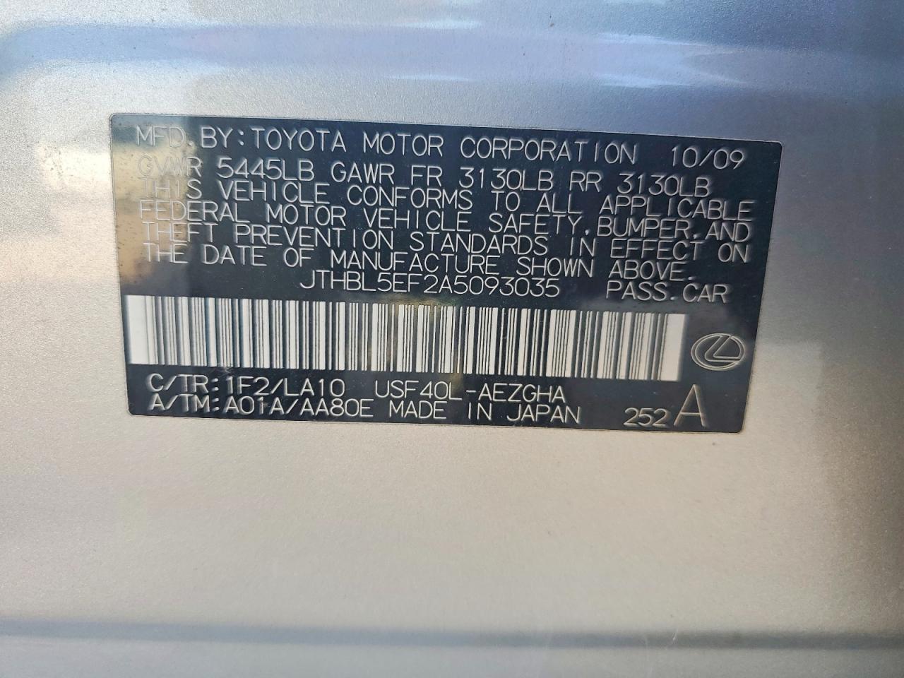 2010 Lexus Ls 460 Silver vin: JTHBL5EF2A5093035