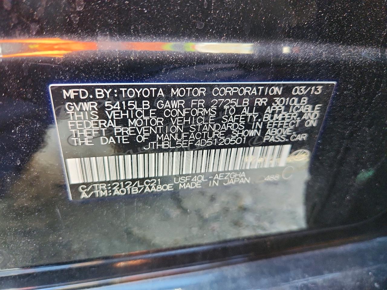 2013 Lexus Ls 460 Black vin: JTHBL5EF4D5120501