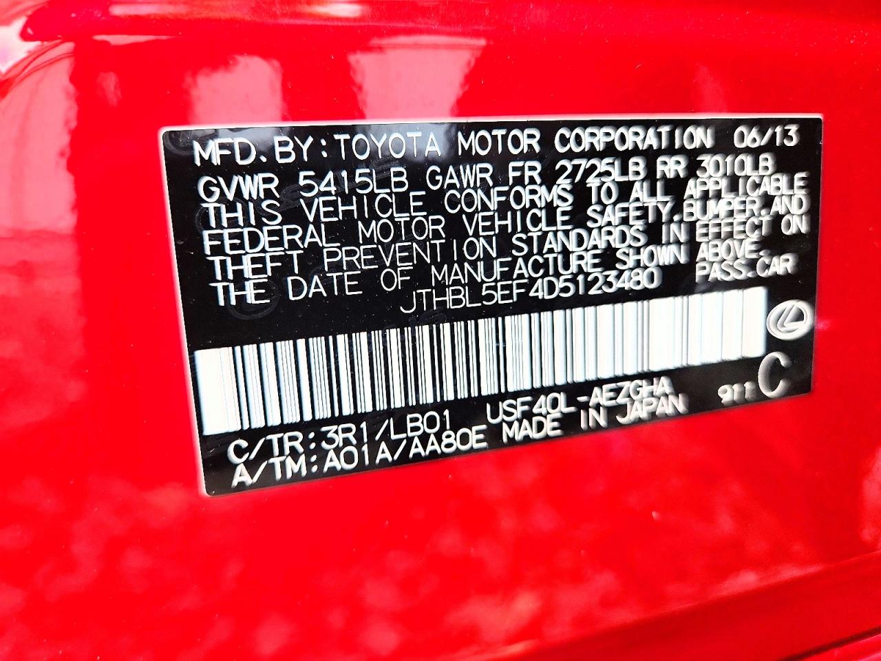 2013 Lexus Ls 460 Red vin: JTHBL5EF4D5123480