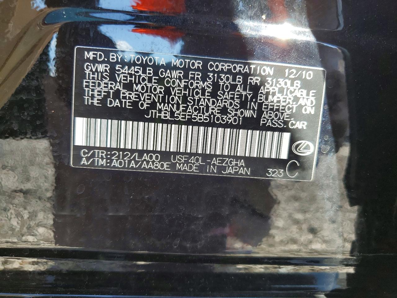 2011 Lexus Ls 460 Black vin: JTHBL5EF5B5103901