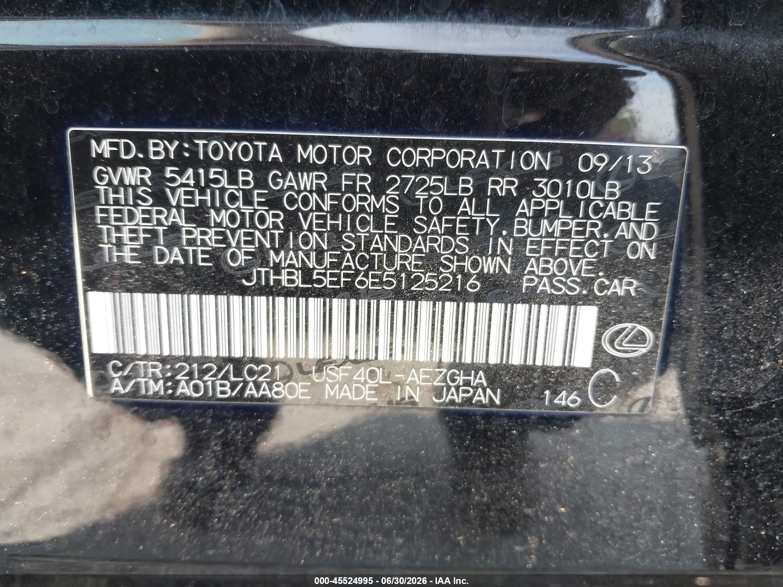 2014 Lexus Ls 460 Sport Black vin: JTHBL5EF6E5125216
