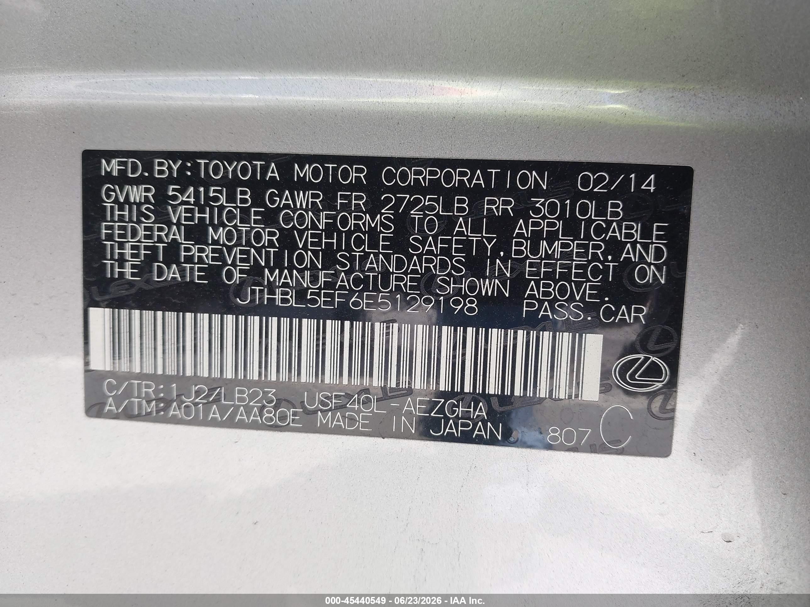 2014 Lexus Ls 460   Silver vin: JTHBL5EF6E5129198