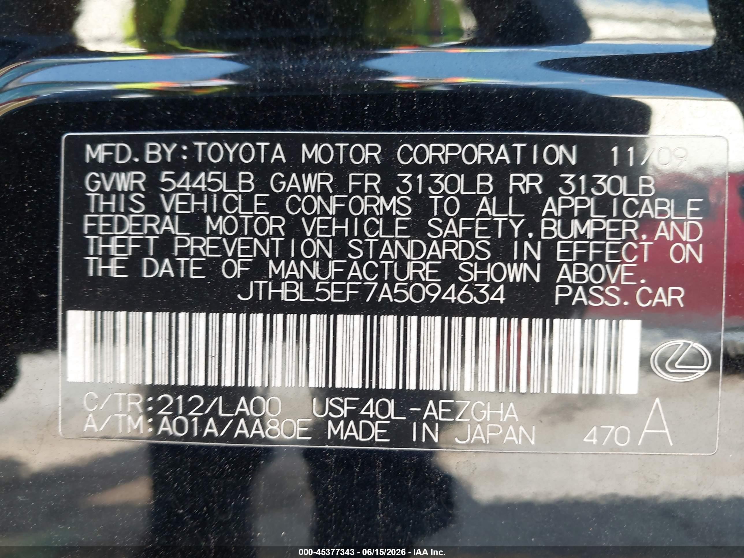 2010 Lexus Ls 460   Gray vin: JTHBL5EF7A5094634