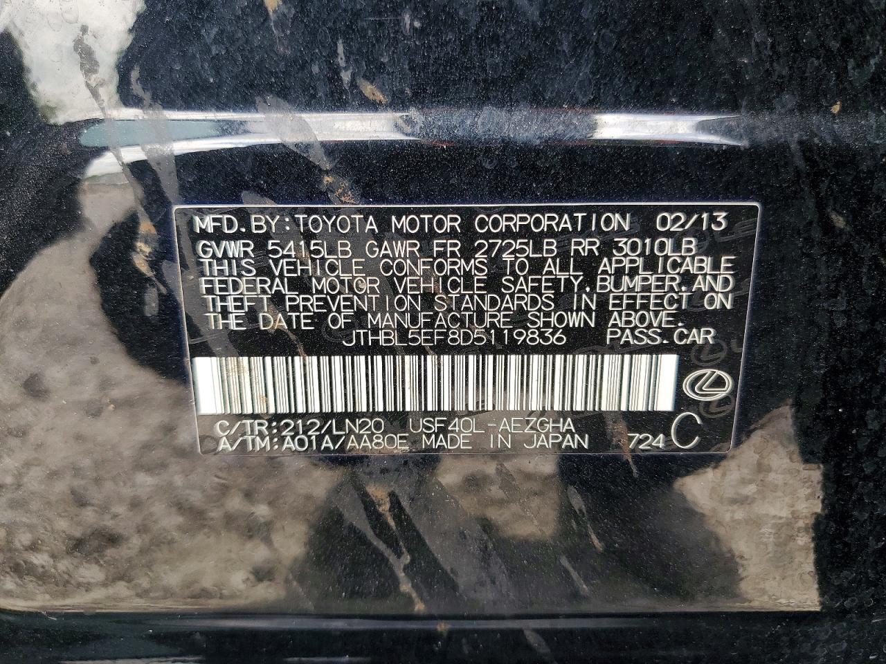 2013 Lexus Ls 460 Black vin: JTHBL5EF8D5119836