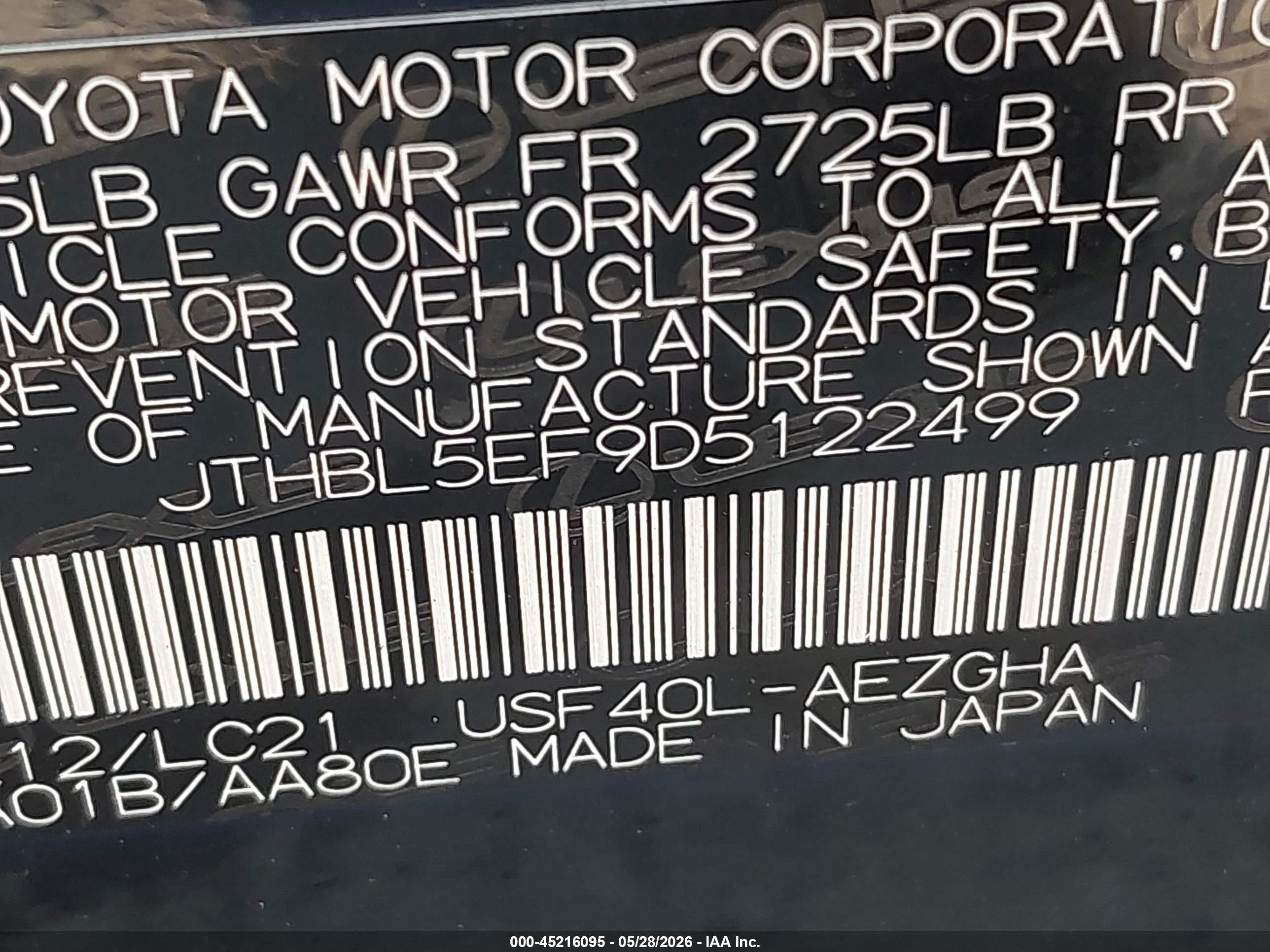 2013 Lexus Ls 460   Black vin: JTHBL5EF9D5122499