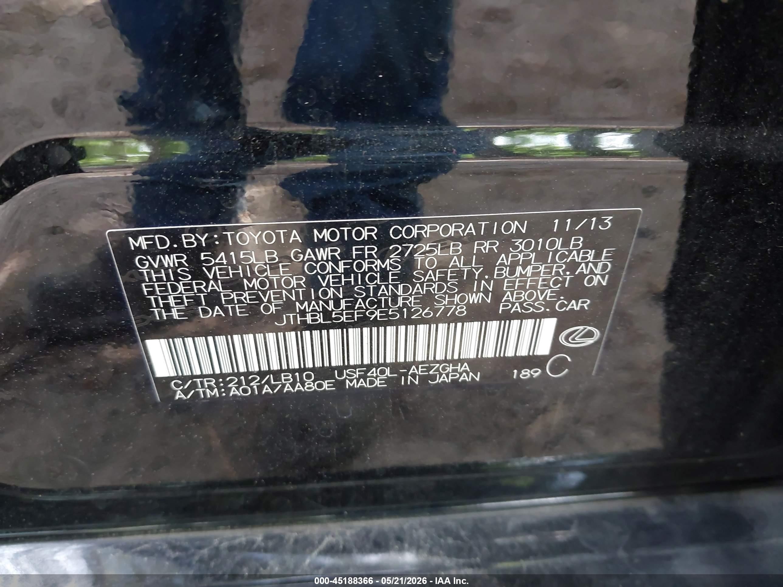 2014 Lexus Ls 460   Black vin: JTHBL5EF9E5126778