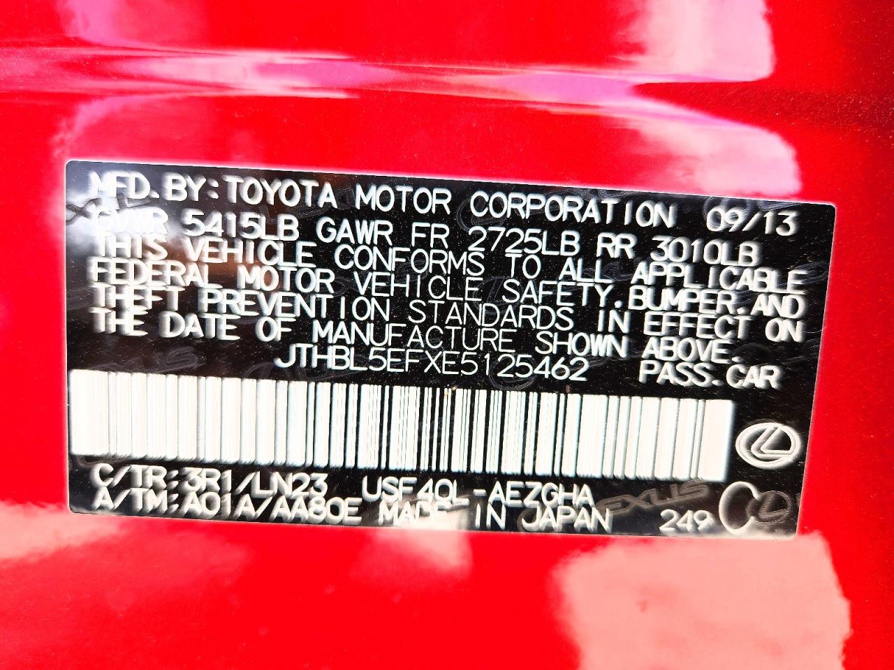 2014 Lexus Ls 500 Red vin: JTHBL5EFXE5125462