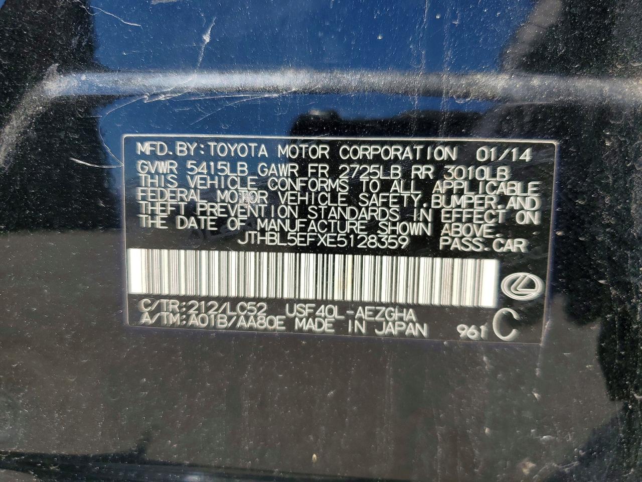 2014 Lexus Ls 460 Black vin: JTHBL5EFXE5128359
