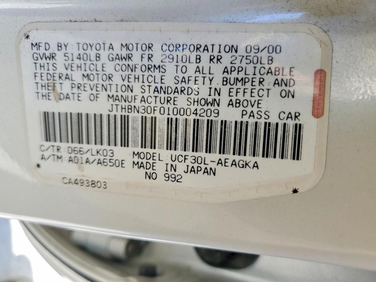 2001 Lexus Ls 430 White vin: JTHBN30F010004209