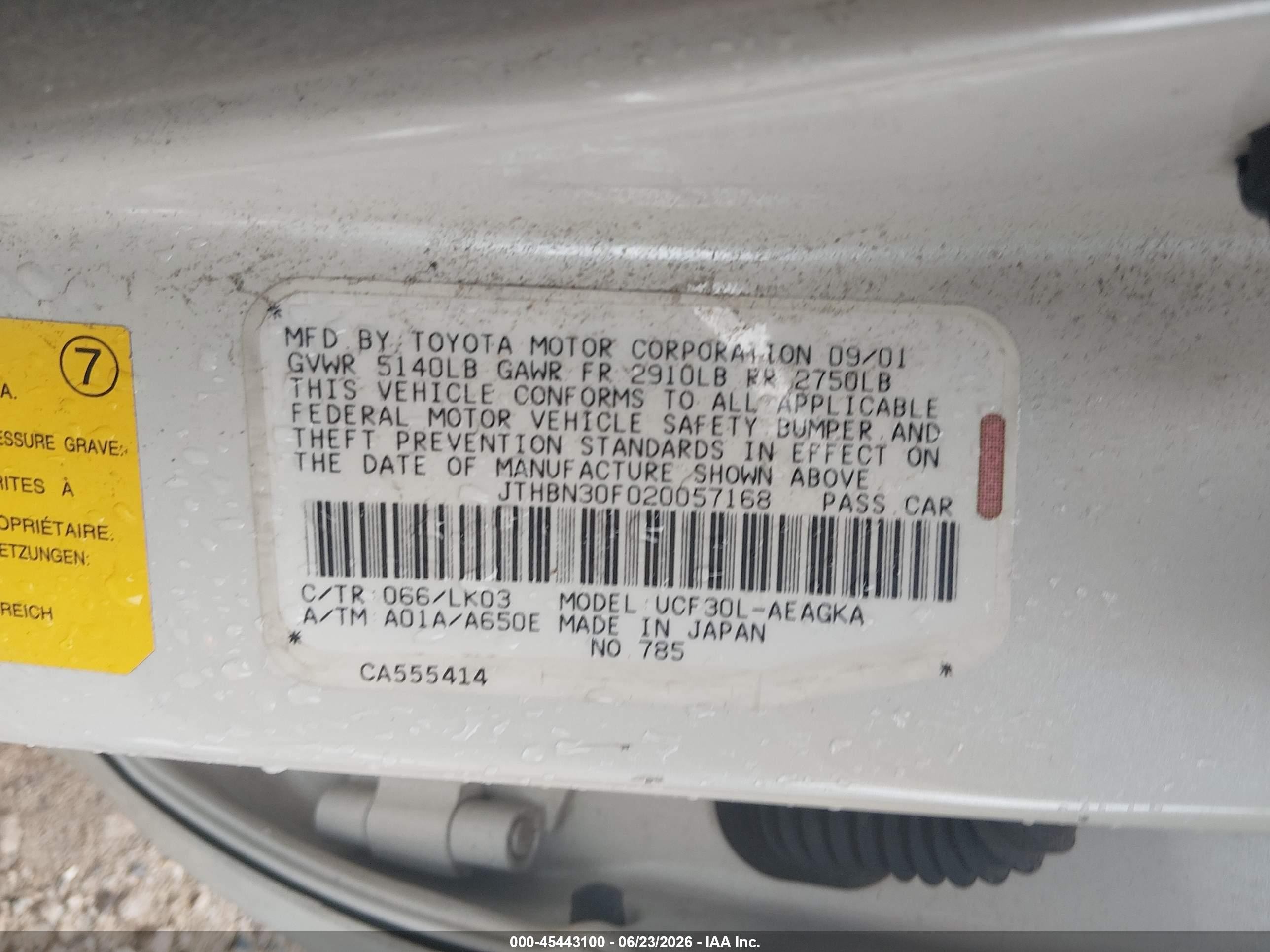 2002 Lexus Ls 430   White vin: JTHBN30F020057168