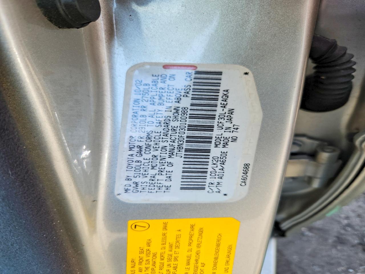 2003 Lexus Ls 430 Silver vin: JTHBN30F030100988