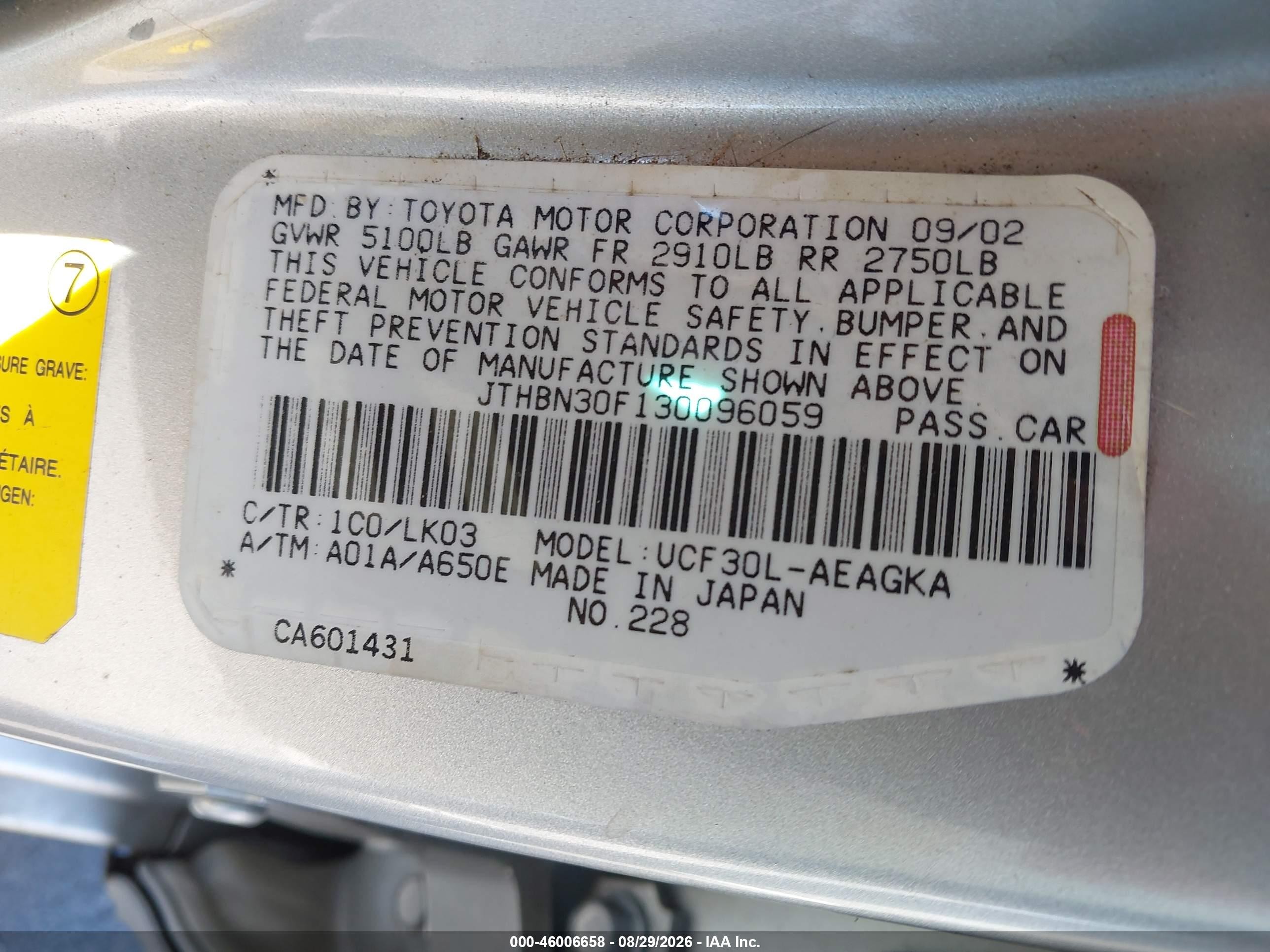 2003 Lexus Ls 430 Silver vin: JTHBN30F130096059