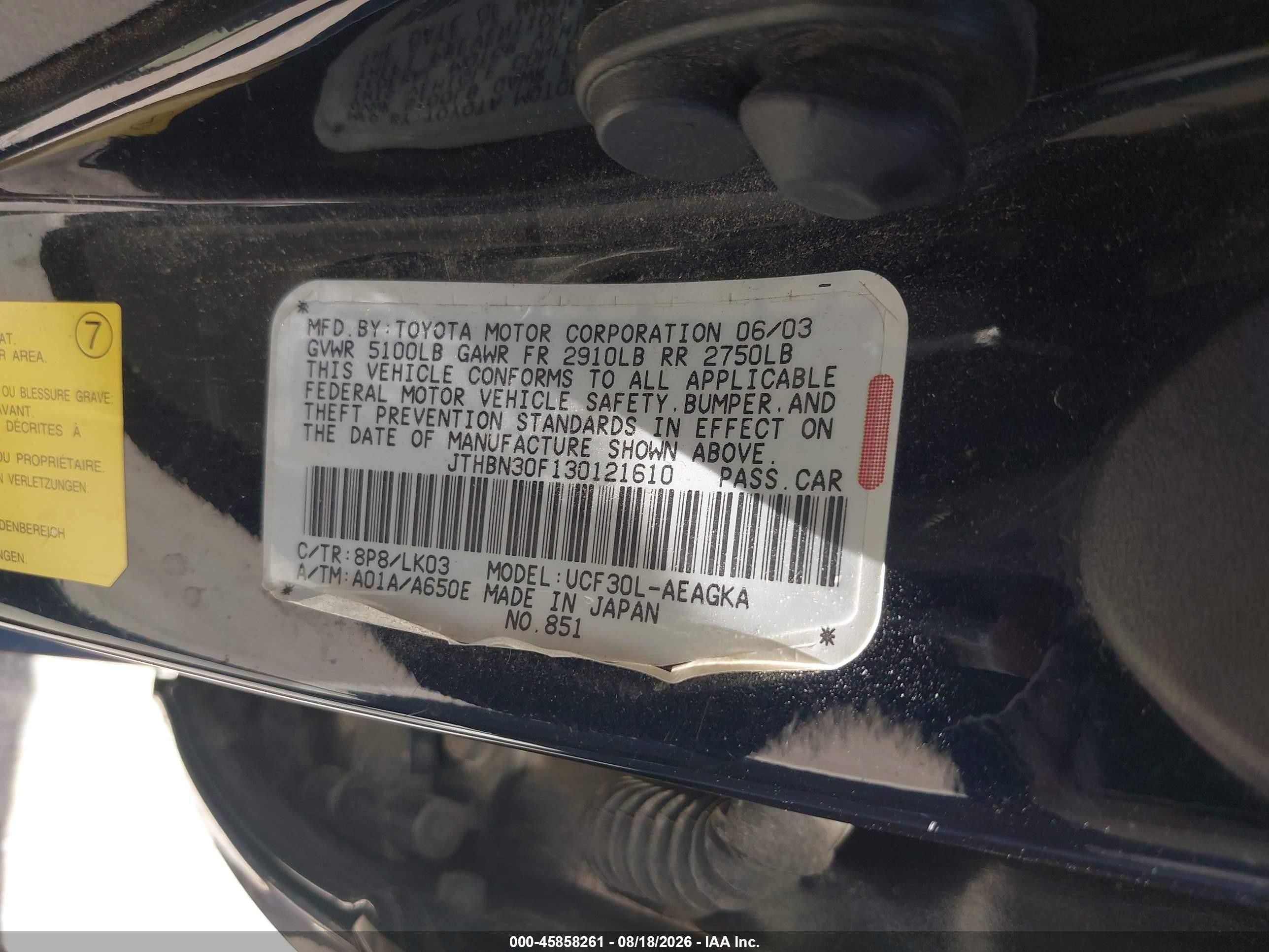 2003 Lexus Ls 430   Navy vin: JTHBN30F130121610