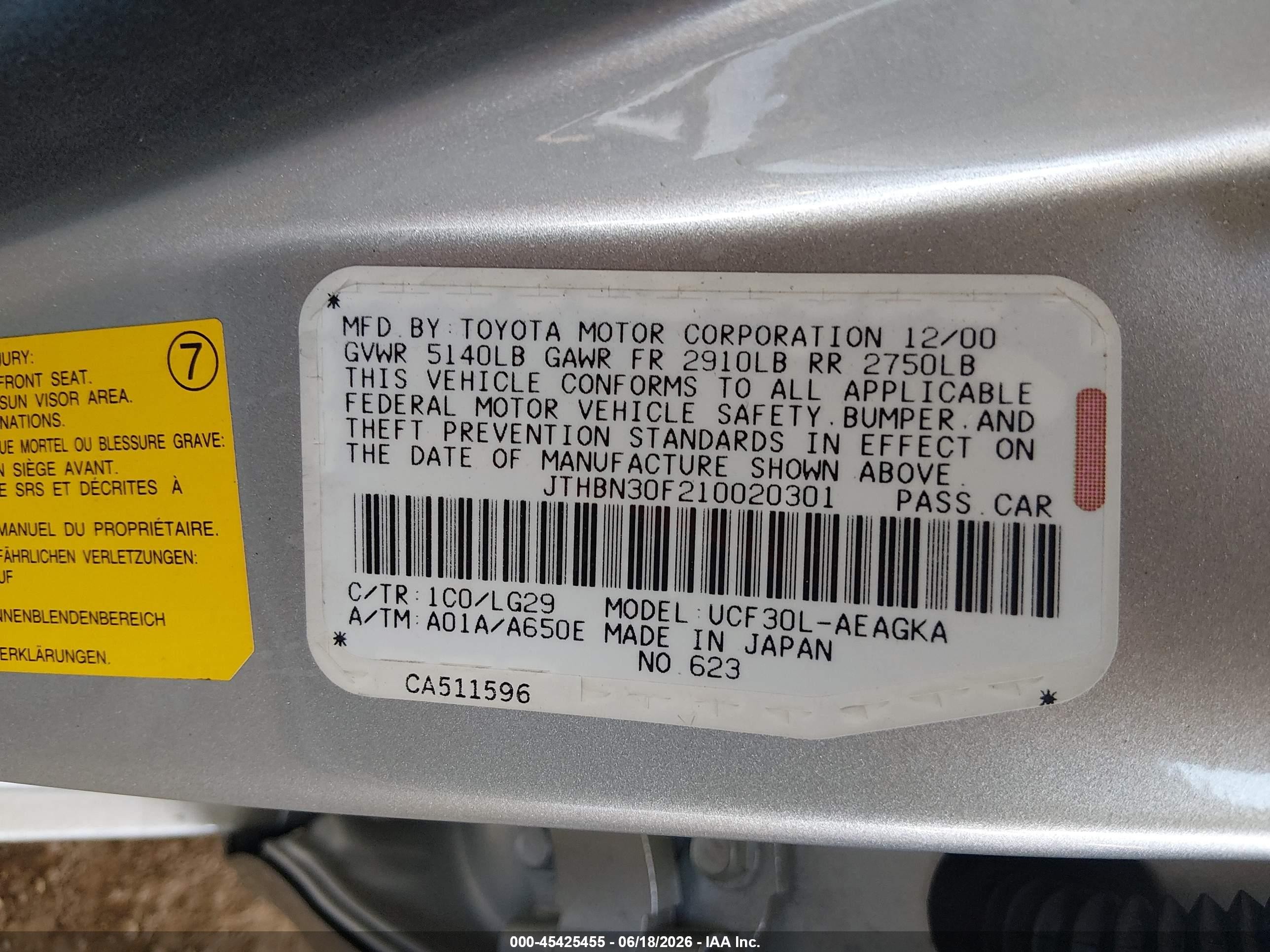 2001 Lexus Ls 430   Silver vin: JTHBN30F210020301
