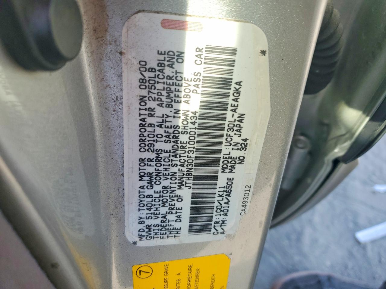 2001 Lexus Ls 430 Base Silver vin: JTHBN30F310001434