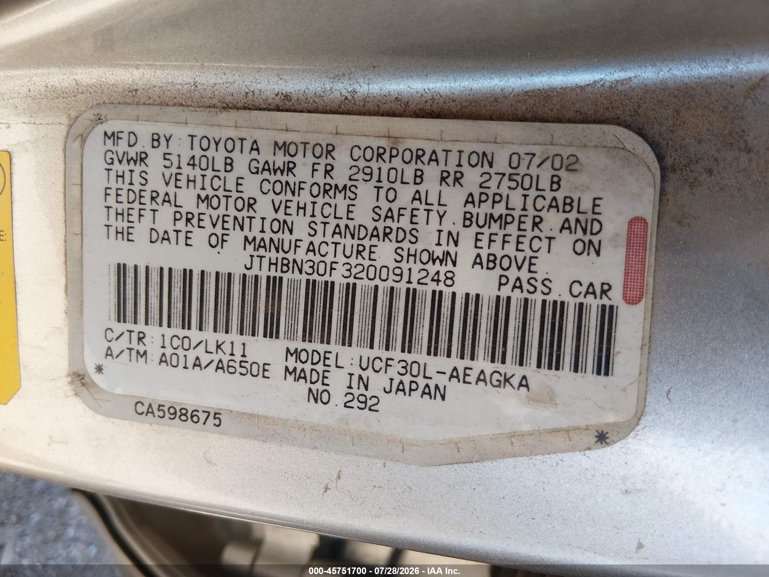 2002 Lexus Ls 430   Silver vin: JTHBN30F320091248