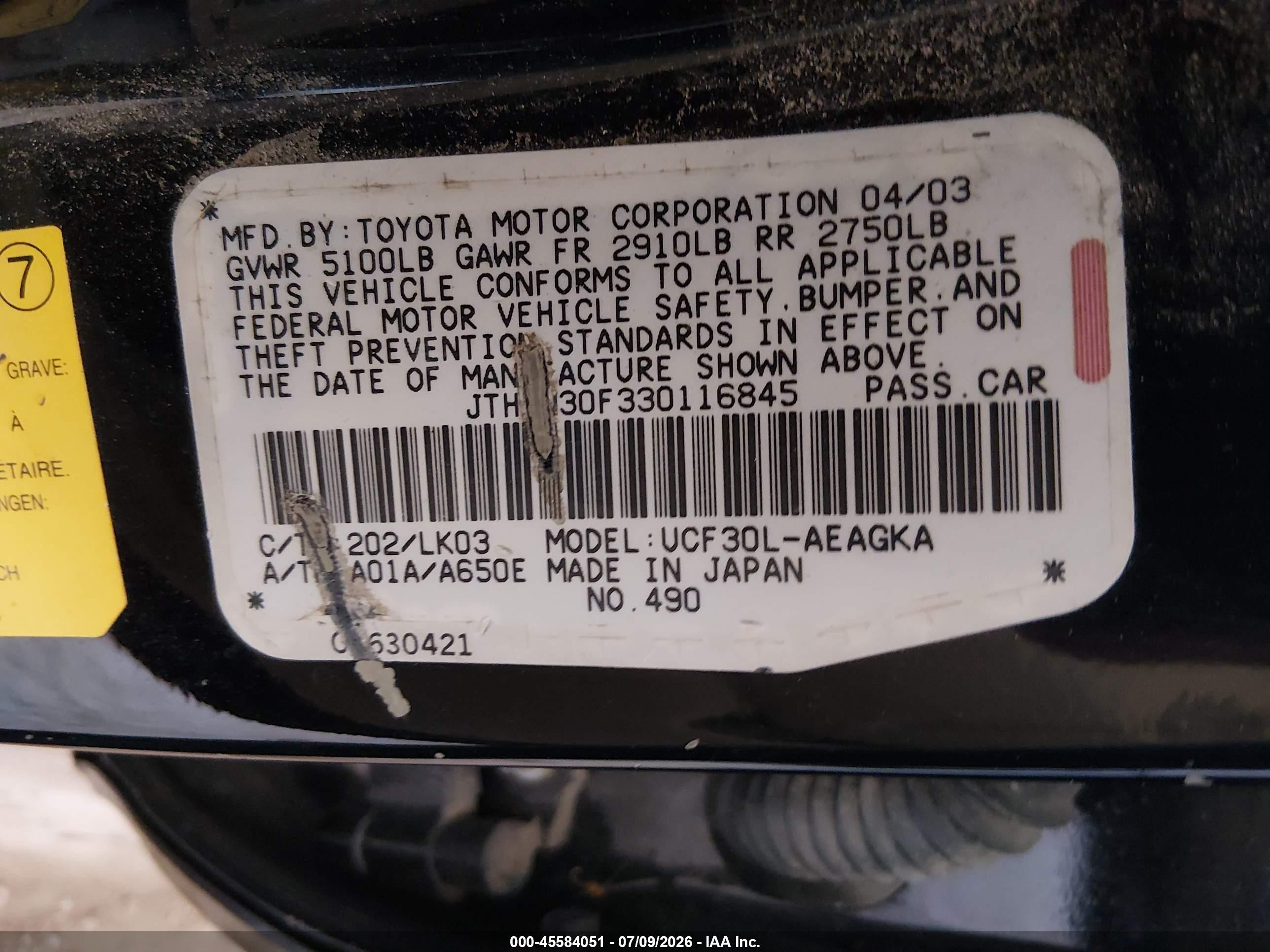 2003 Lexus Ls 430   Black vin: JTHBN30F330116845